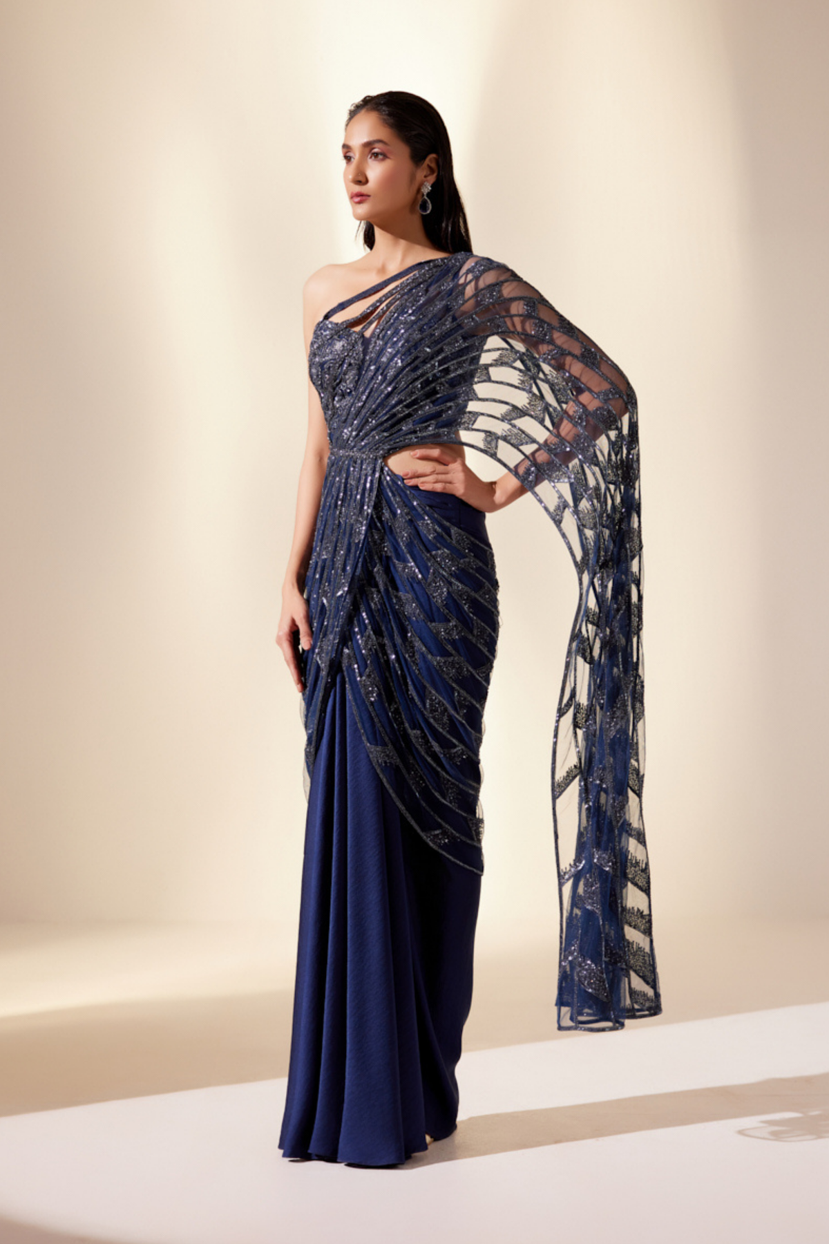 Midnight Blue Draped Drizzle Saree