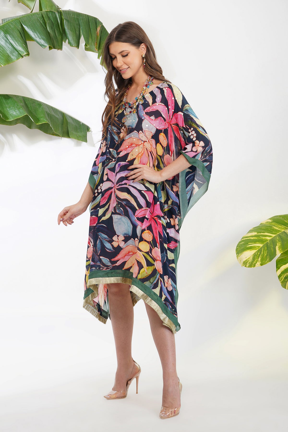 Tropical Flower Printed Kaftan