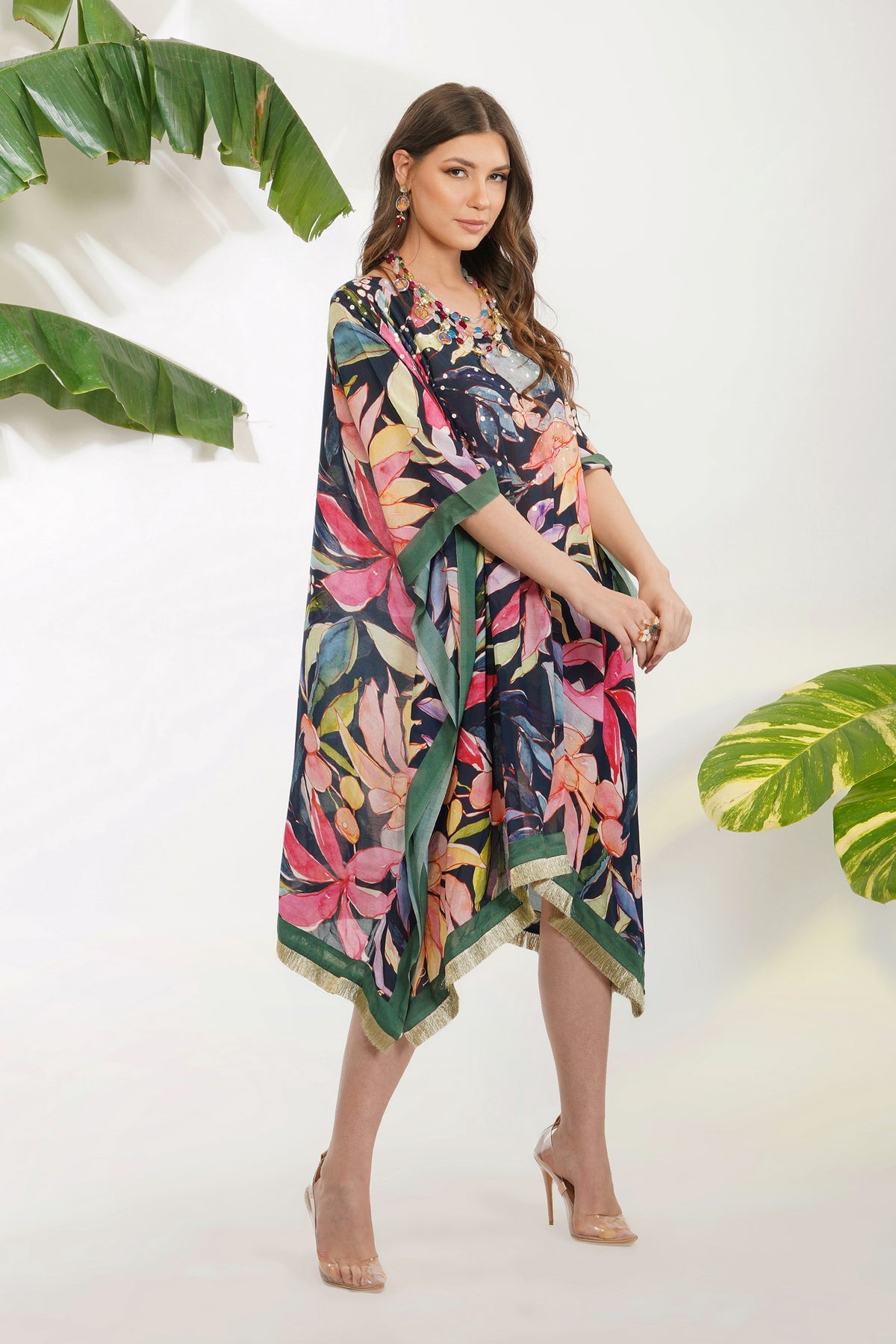 Tropical Flower Printed Kaftan Set