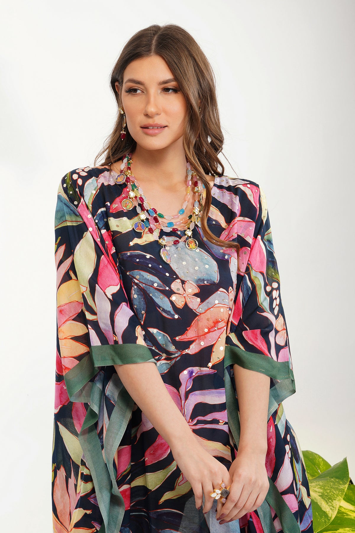 Tropical Flower Printed Kaftan