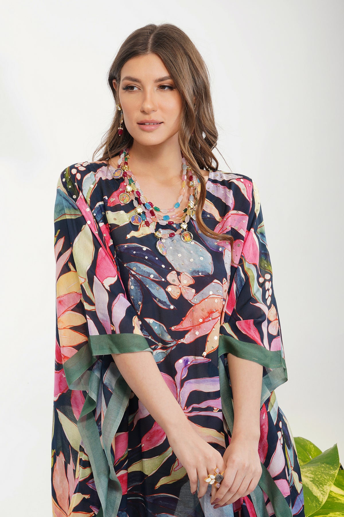 Tropical Flower Printed Kaftan Set