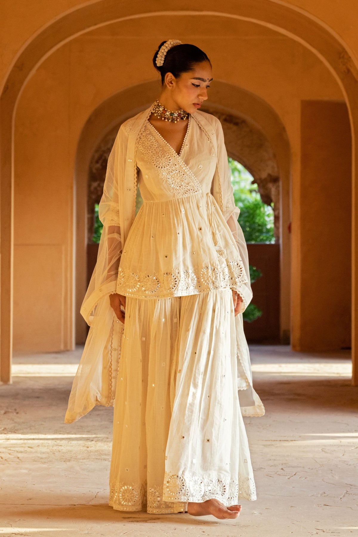 Off White Circle Sharara Set