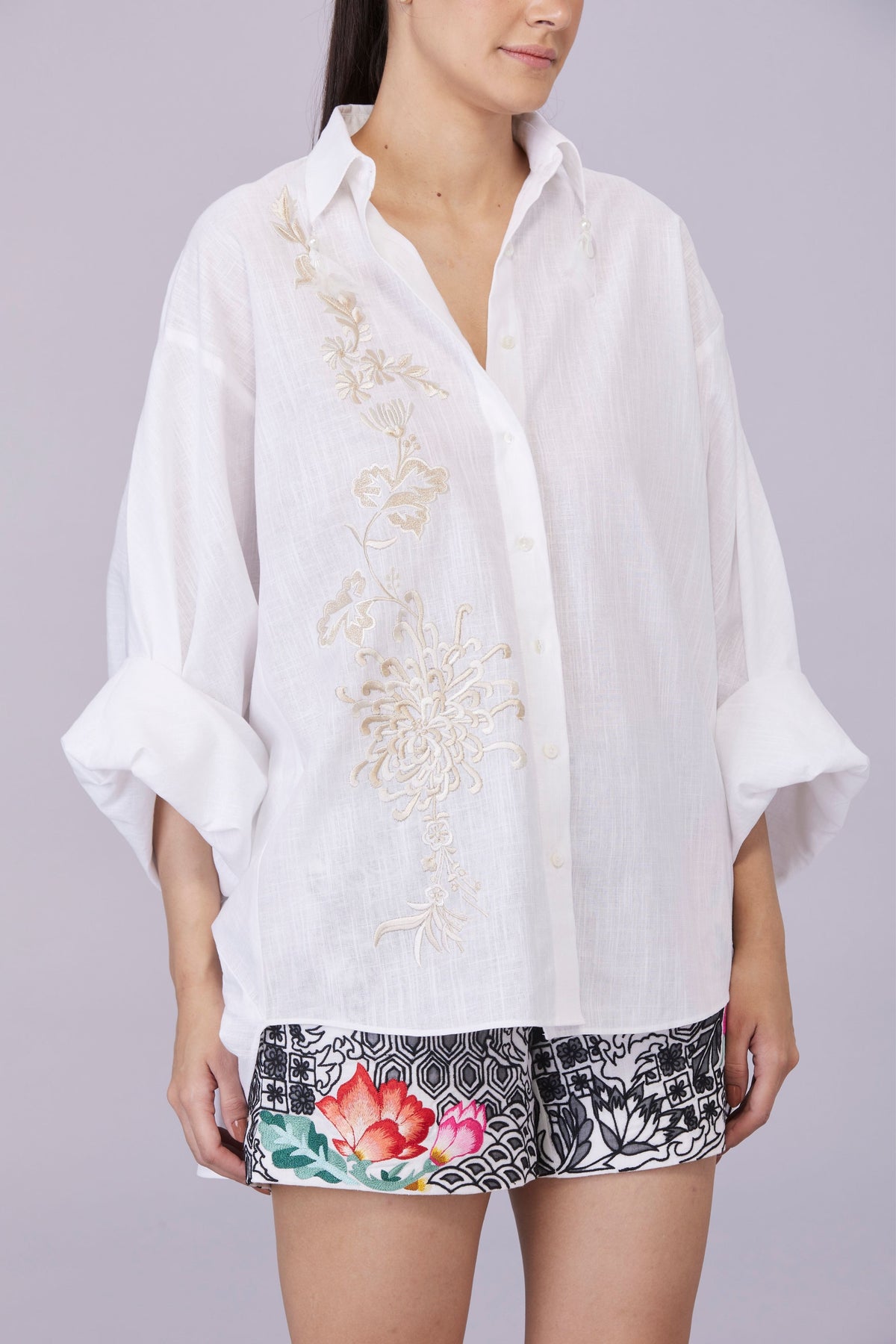 White Parsi Gara Embroidery Shirt