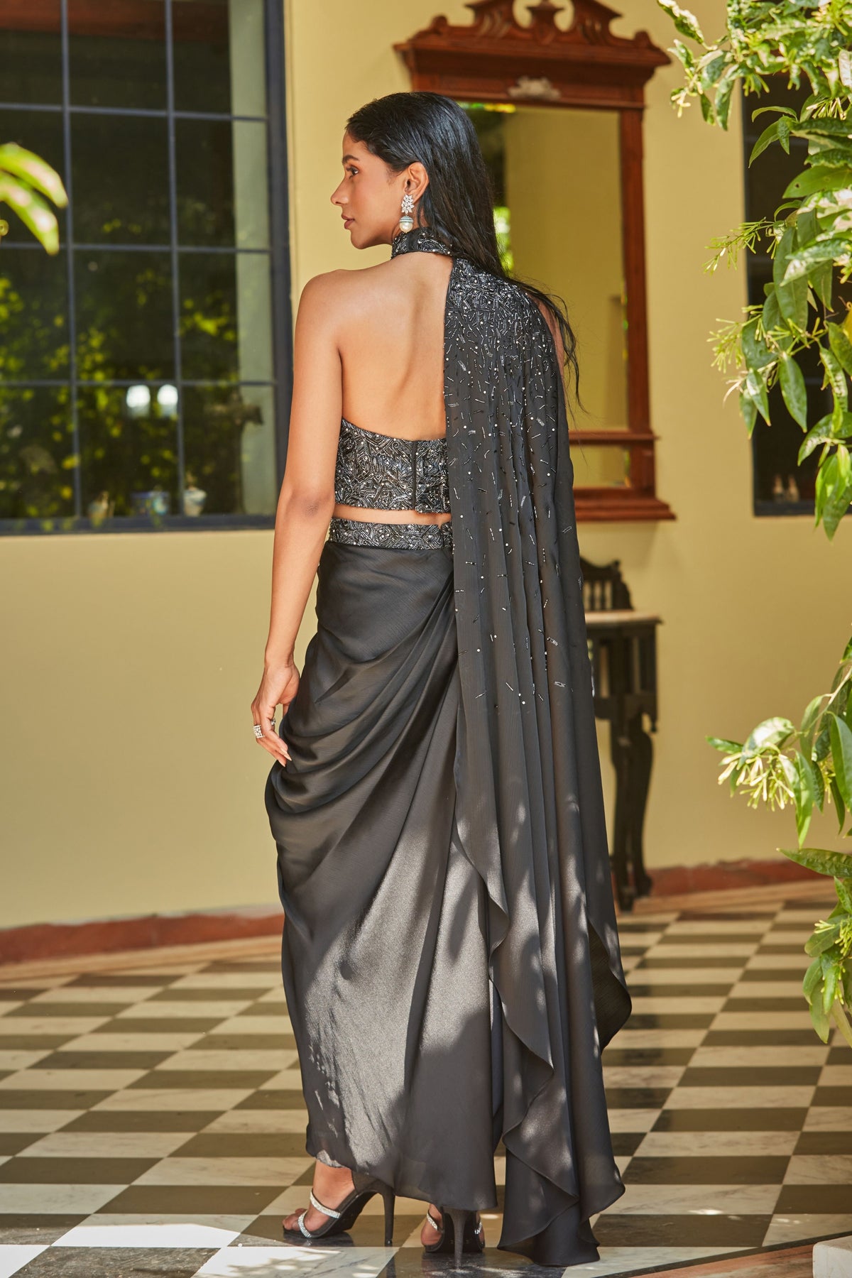 Gigi Black Drape Saree Set