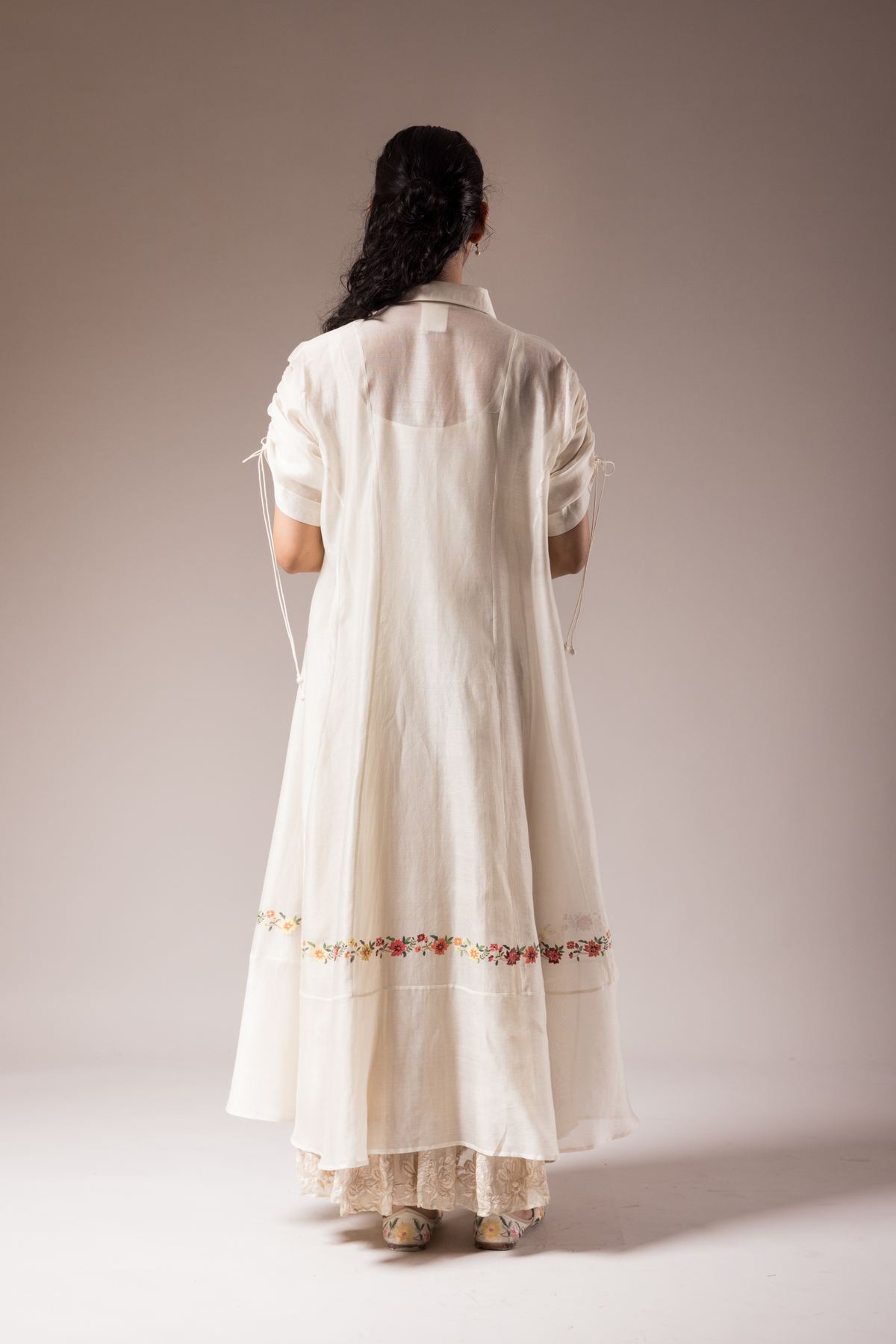 Ivory Front Open Chanderi Dress