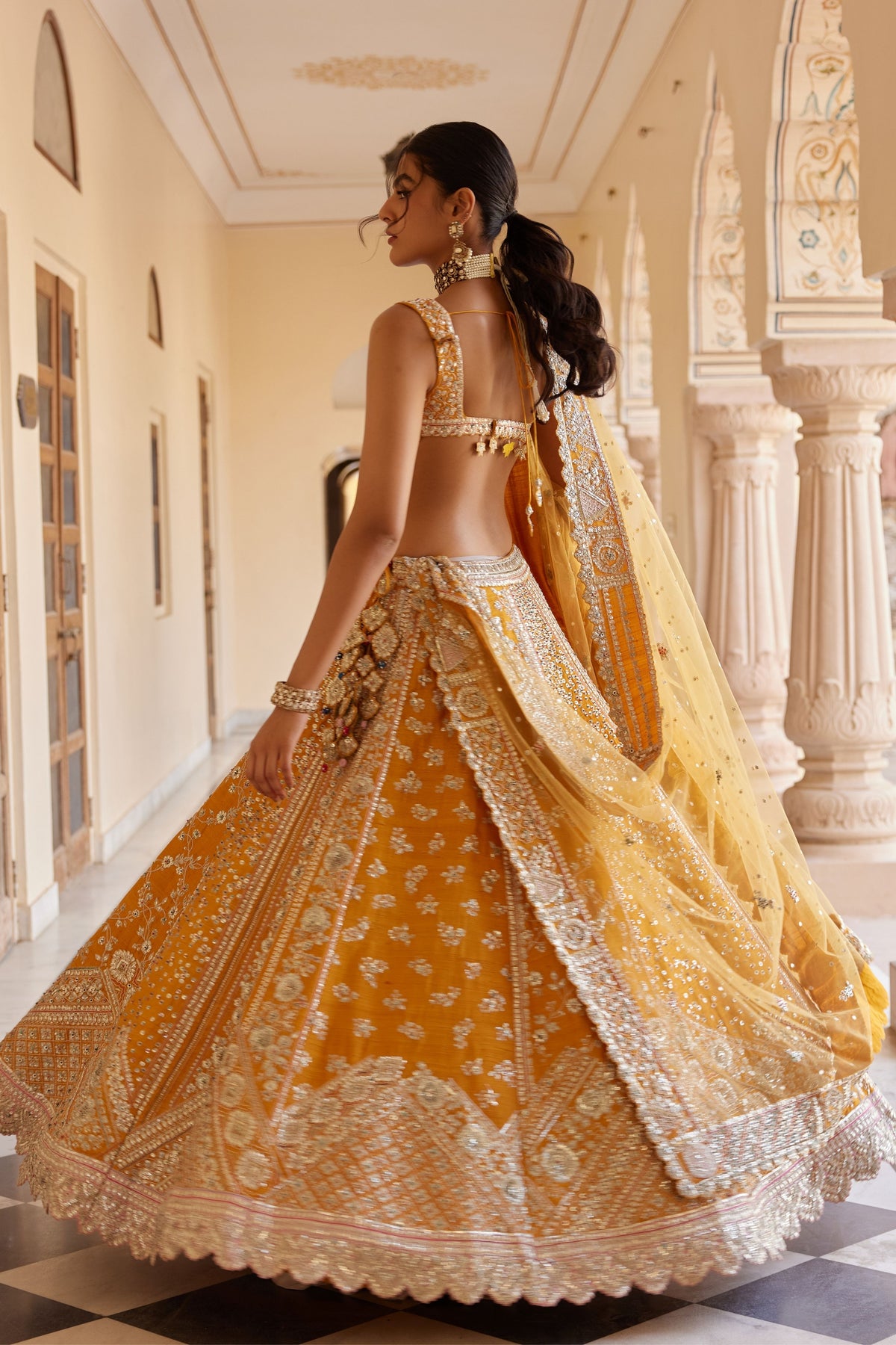 Orange Peel Embroidered Lehenga