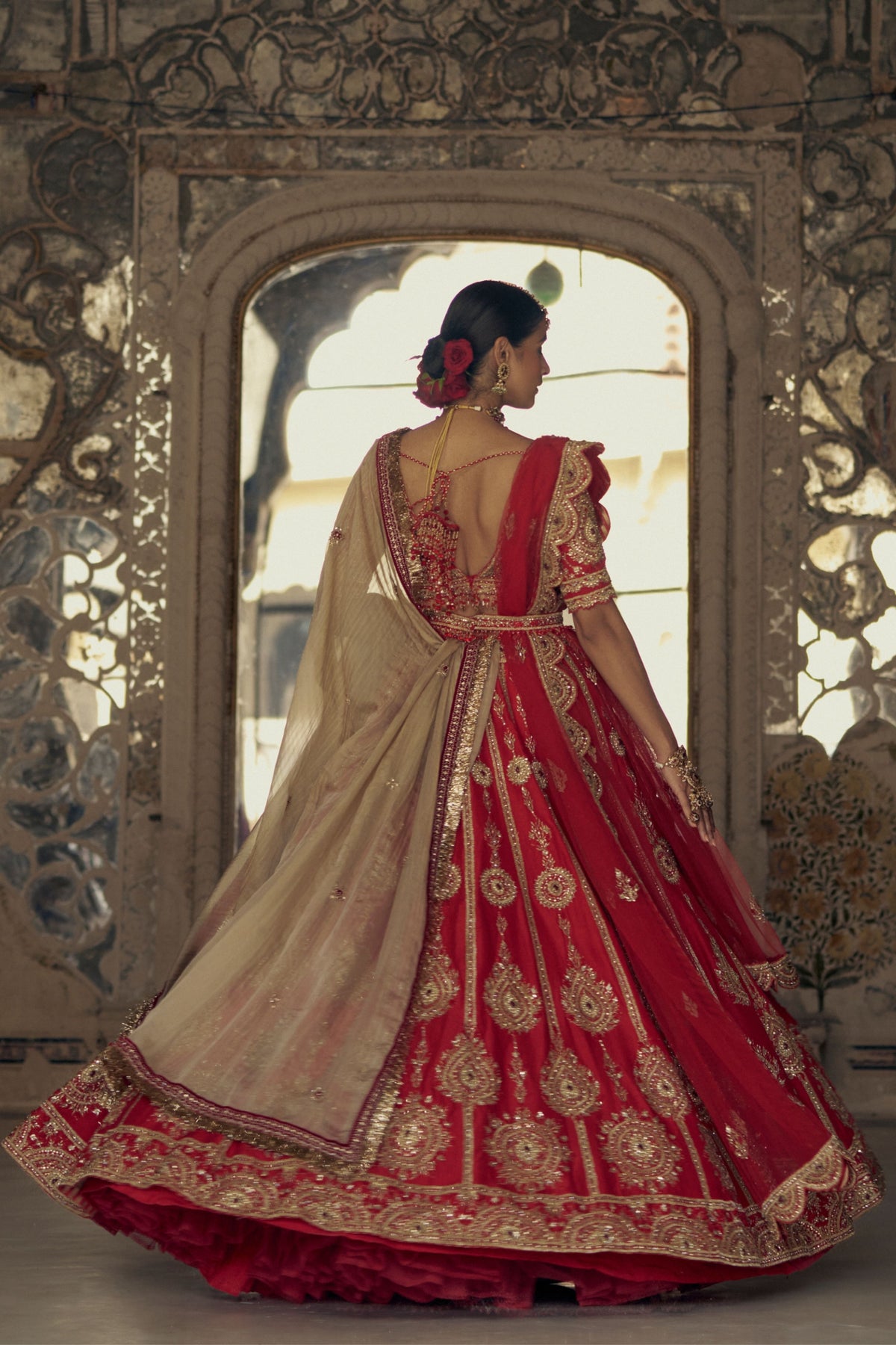 Red and Golden Embroidered Lehenga Choli Set