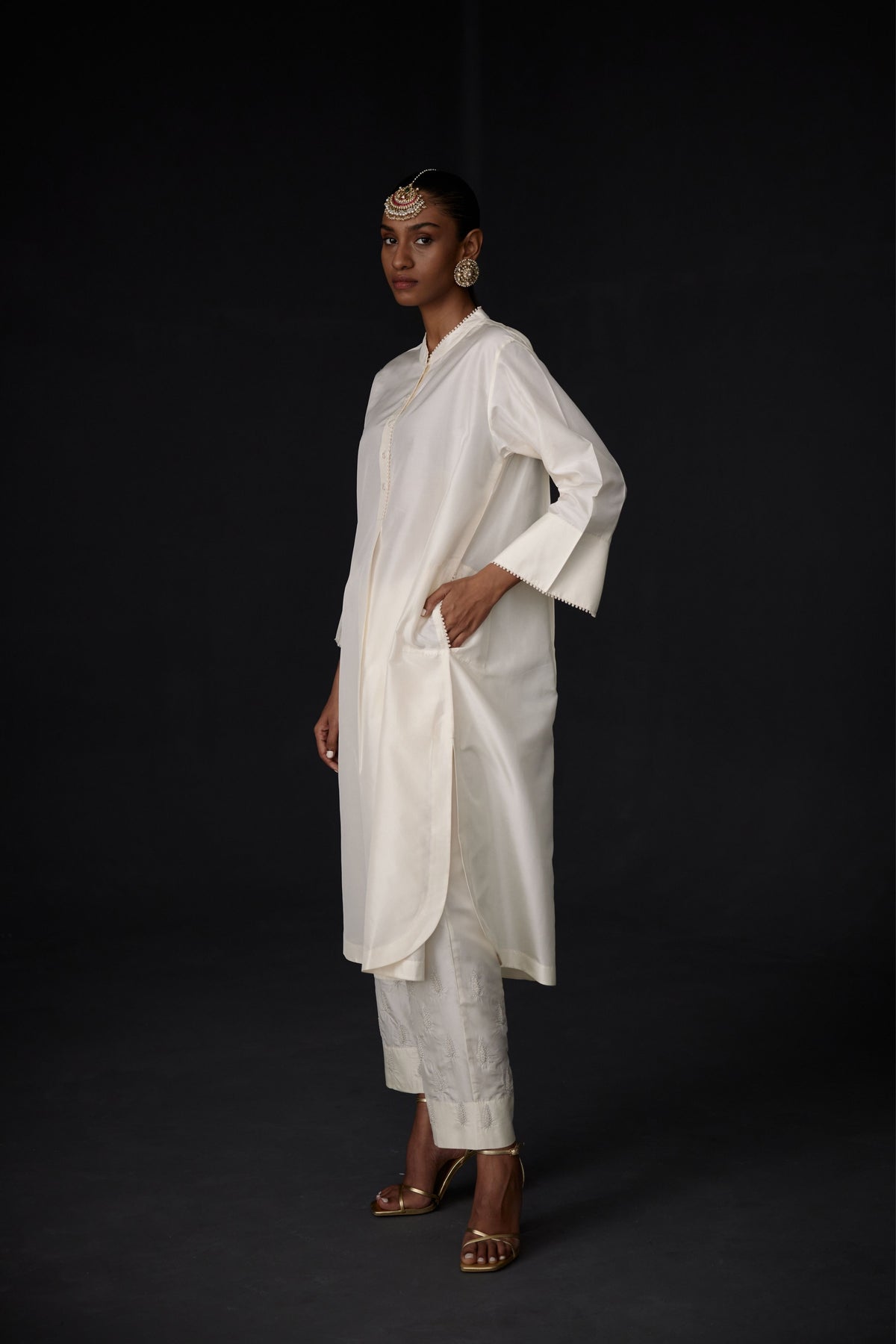 Ivory Embroidered Tunic &amp; Trouser Set