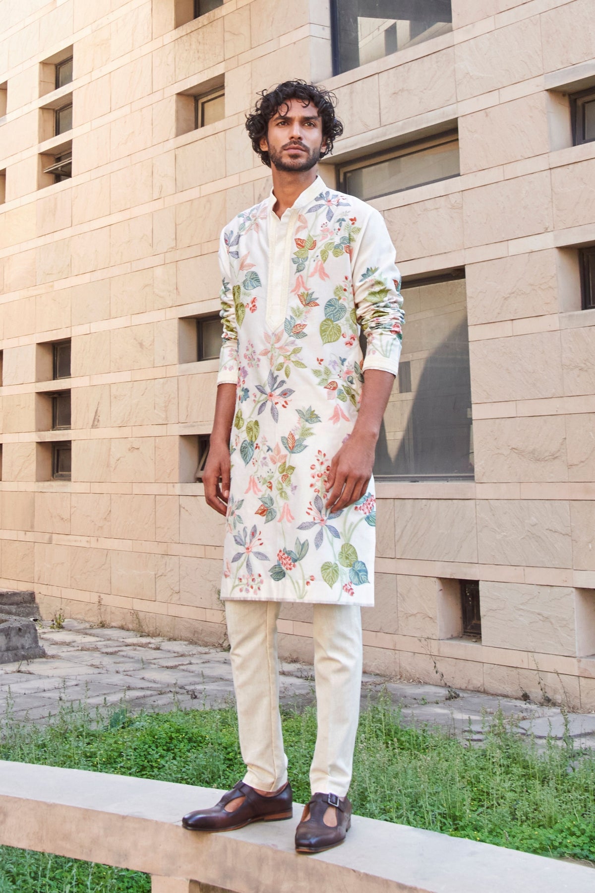 Cream Tropical Flora Kurta