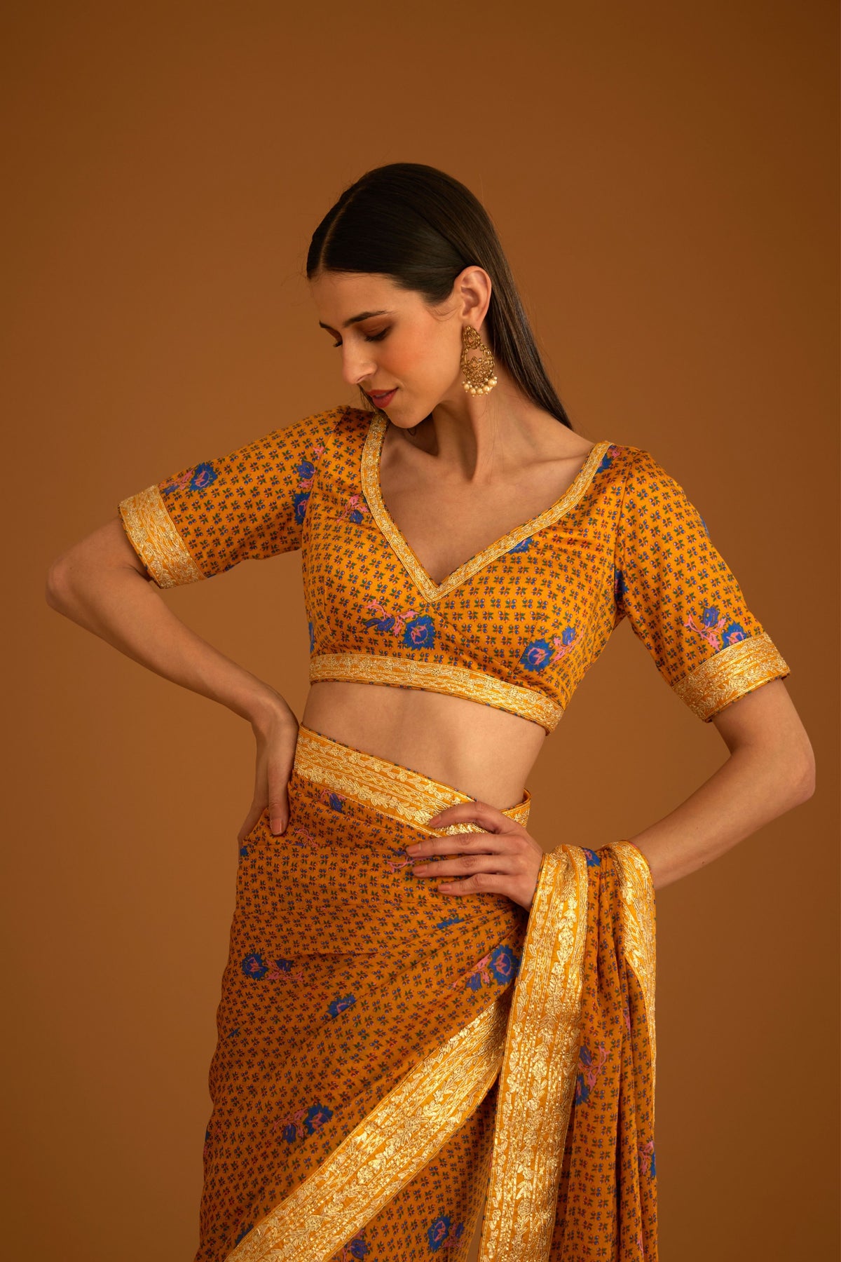 Mustard yellow Saree set