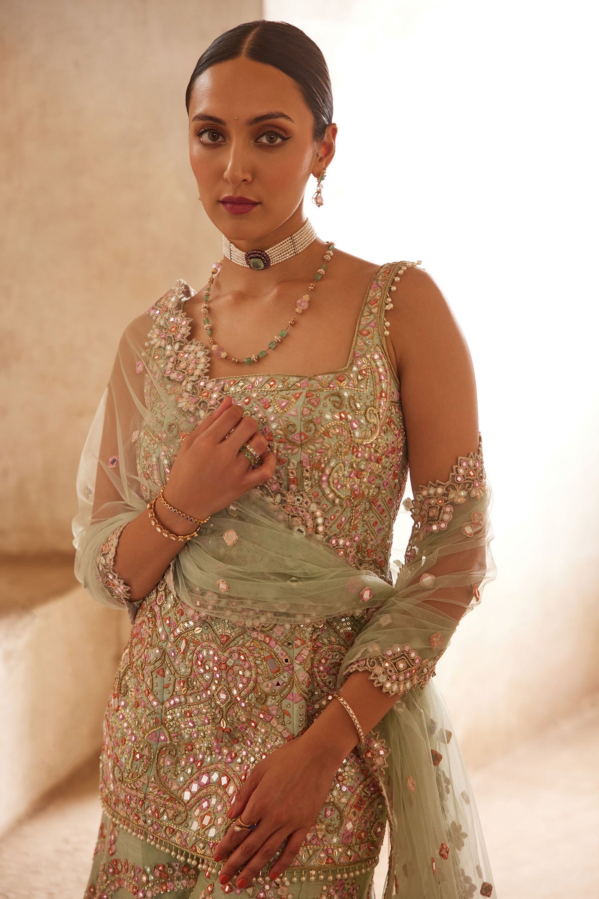 Sea Green Sleeveless Sharara Set