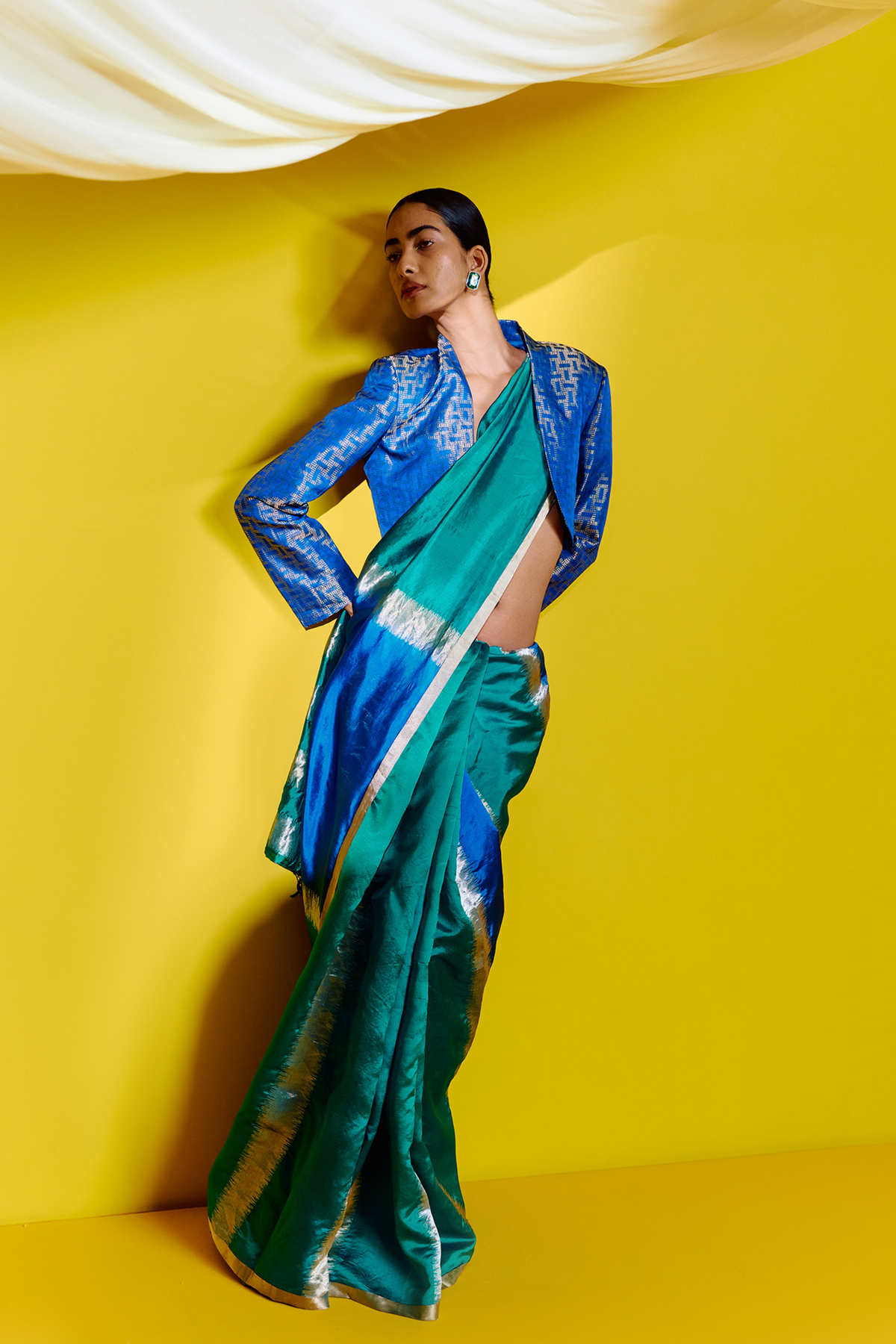 Blue Green Silk Handwoven Saree