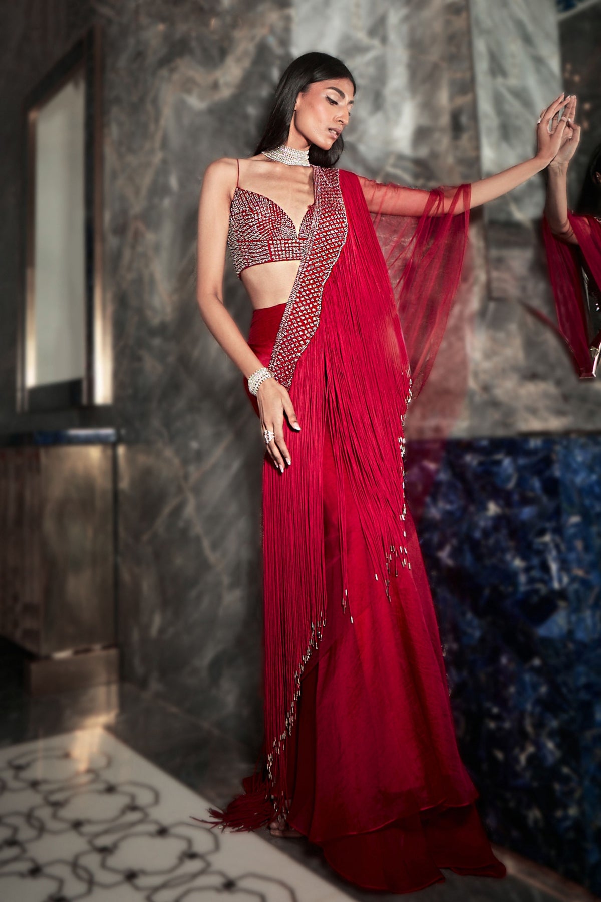 Galena Fringe Drape Lehenga Set