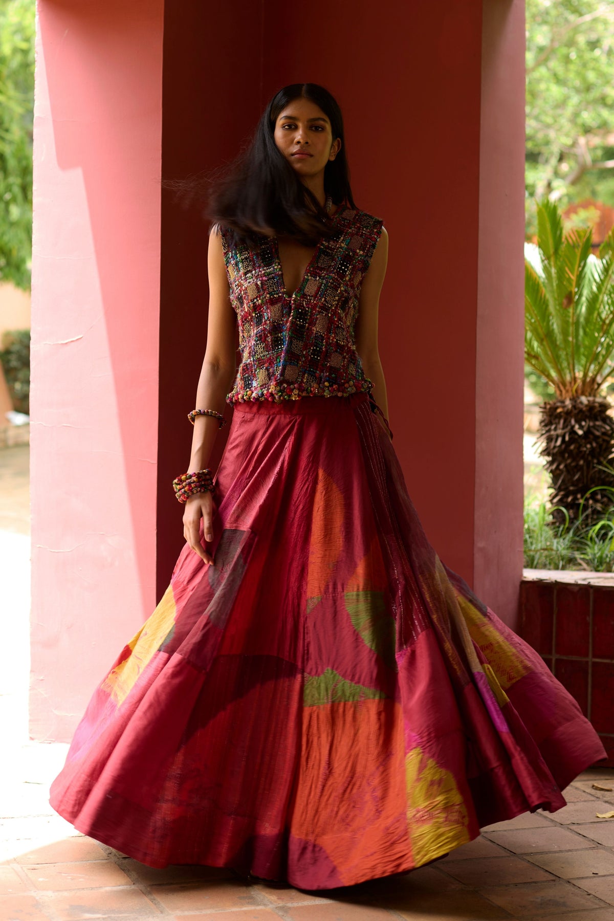 Multicolor Overdyed Jacket Lehenga Set