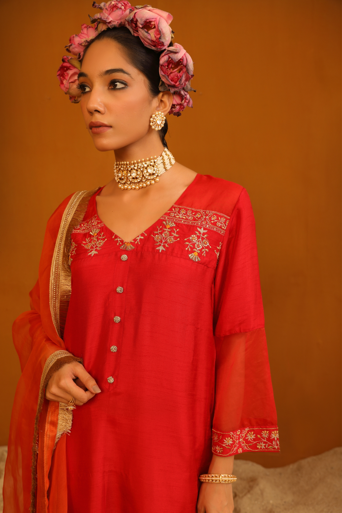 Zeenat Deep Red Kurta Set