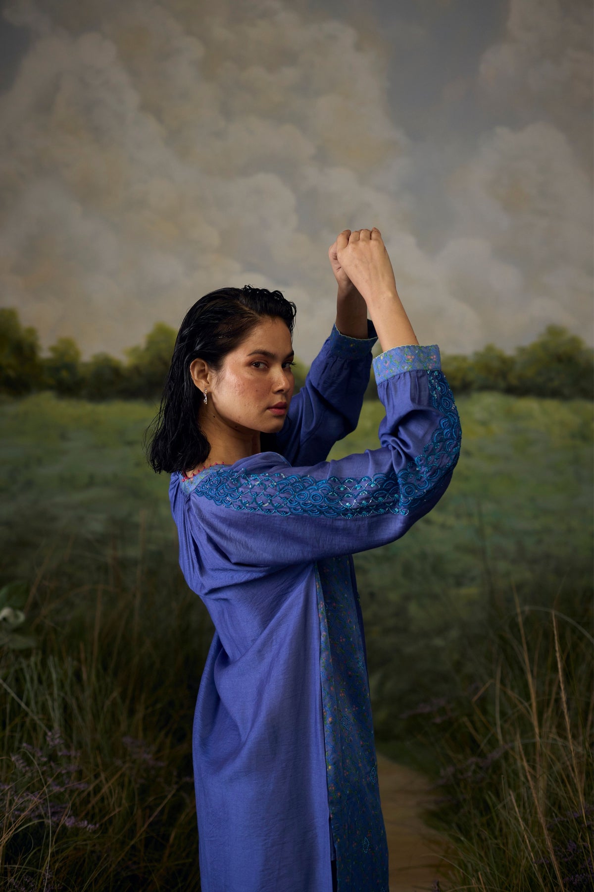 Mystic Blue Embroidered Top