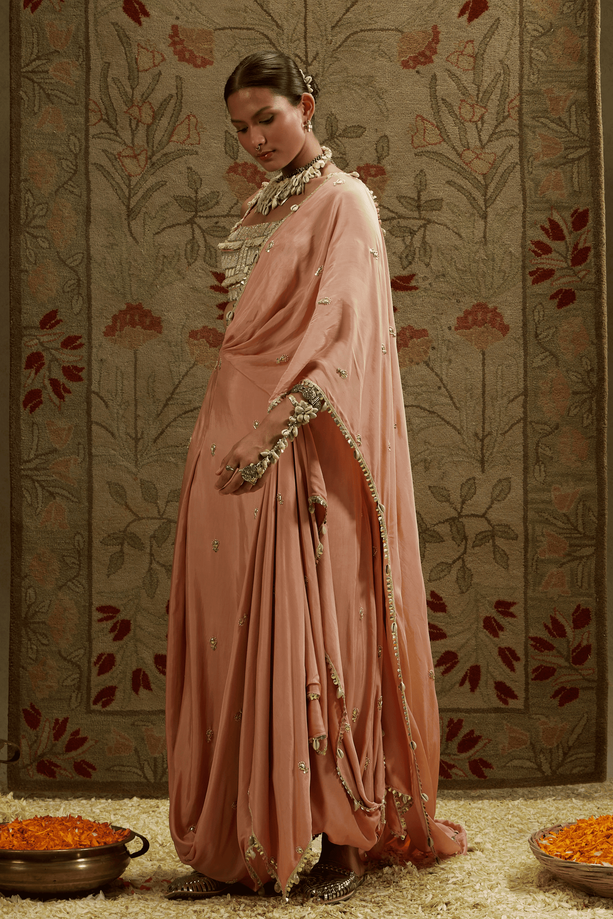 Embellised Bustier, Pink Draped Saree