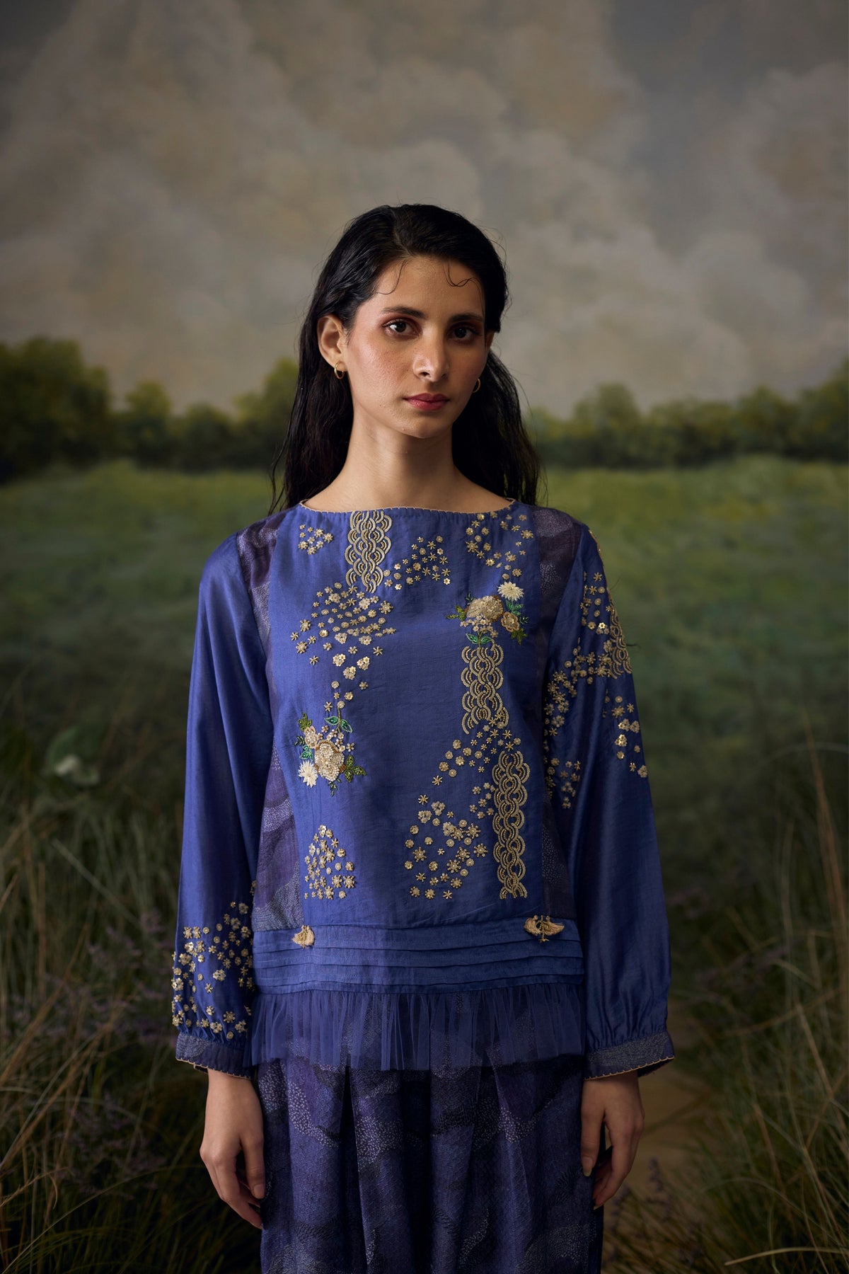 Mystic Blue Hue Embroidered Top