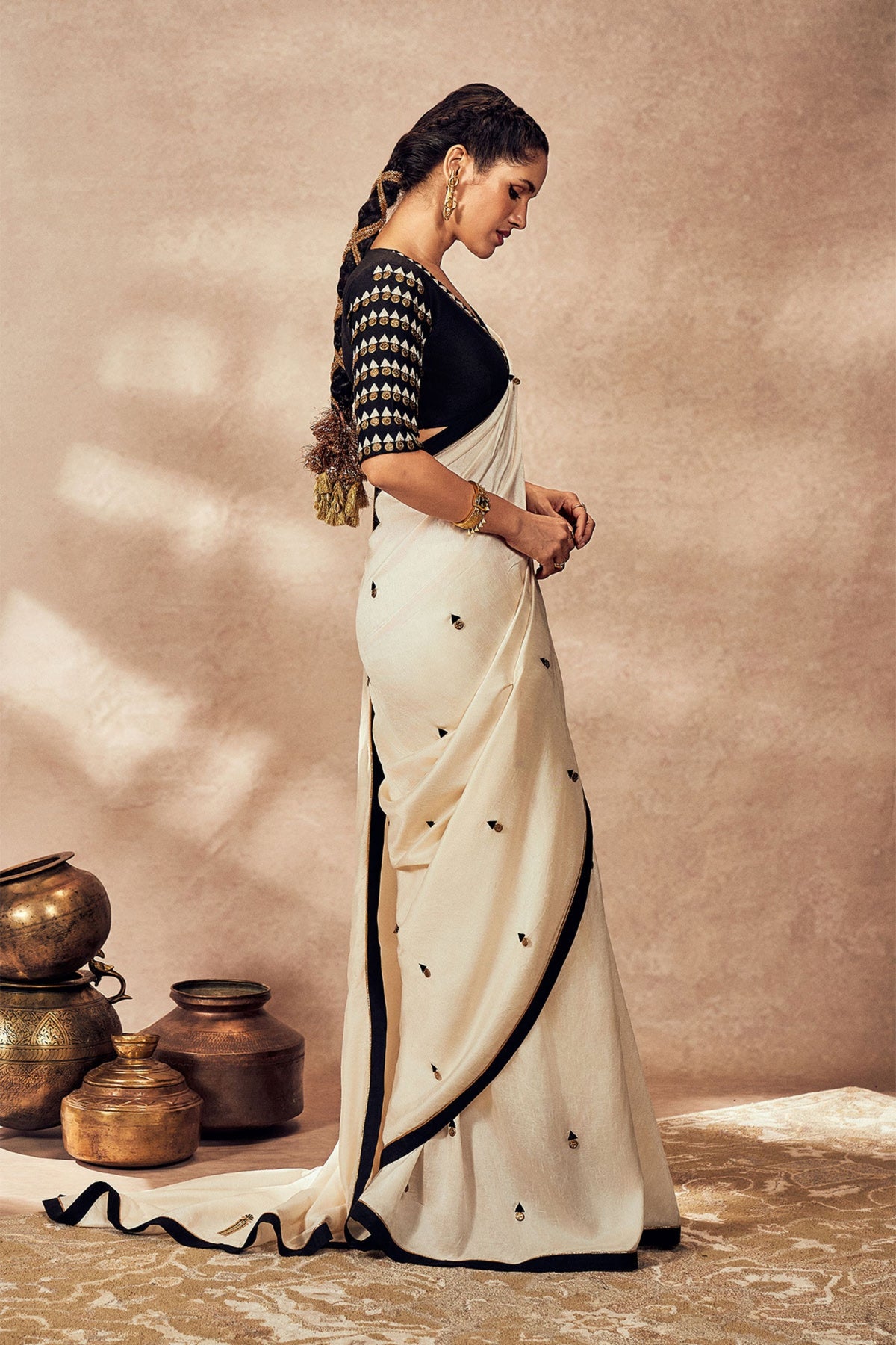 Ivory Coin Work Saree