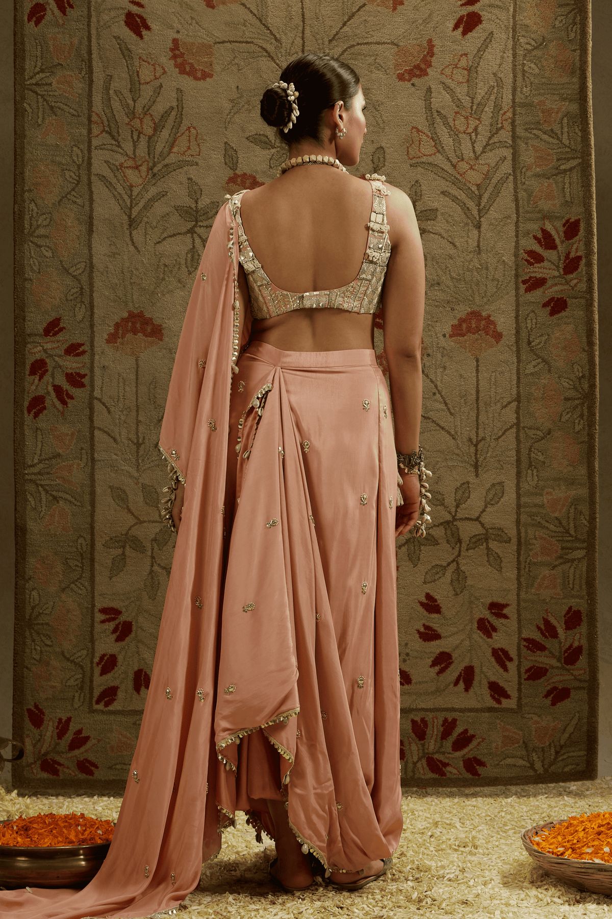 Embellised Bustier, Pink Draped Saree