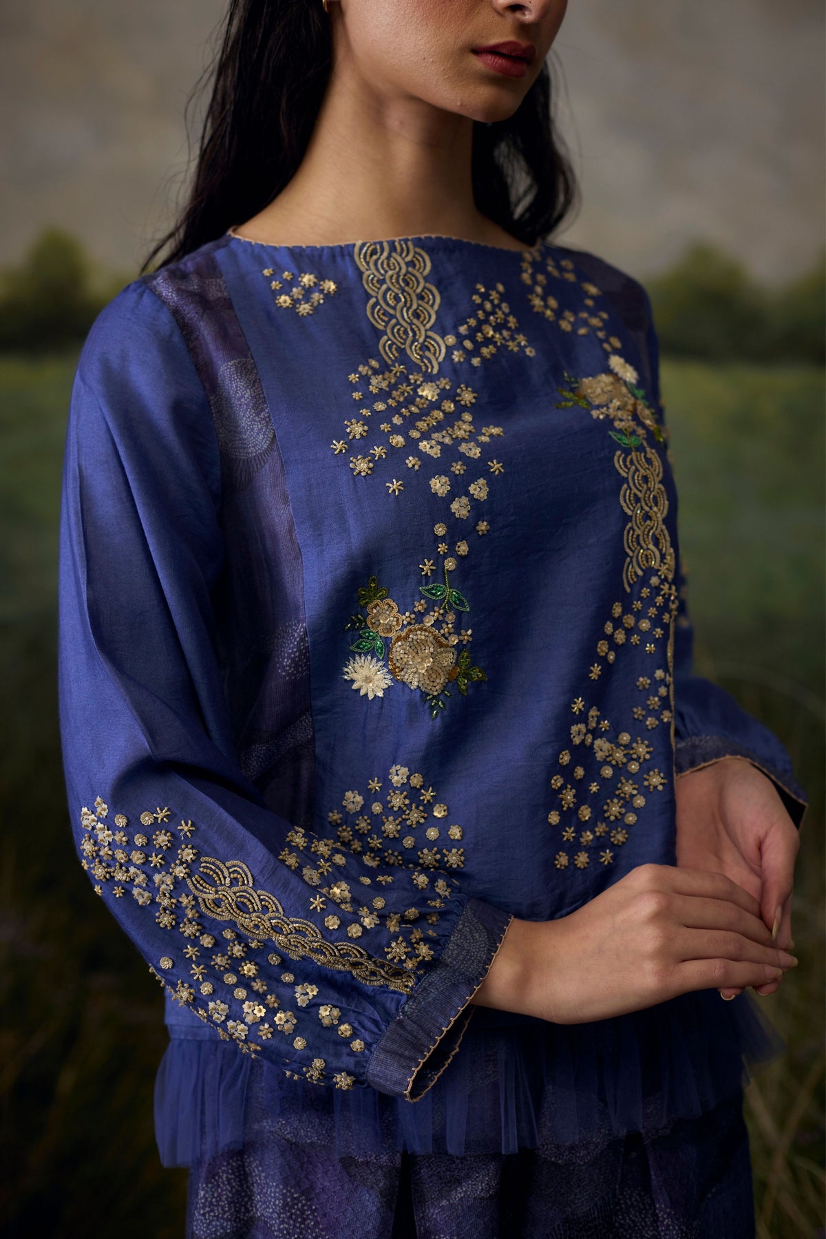 Mystic Blue Hue Embroidered Top