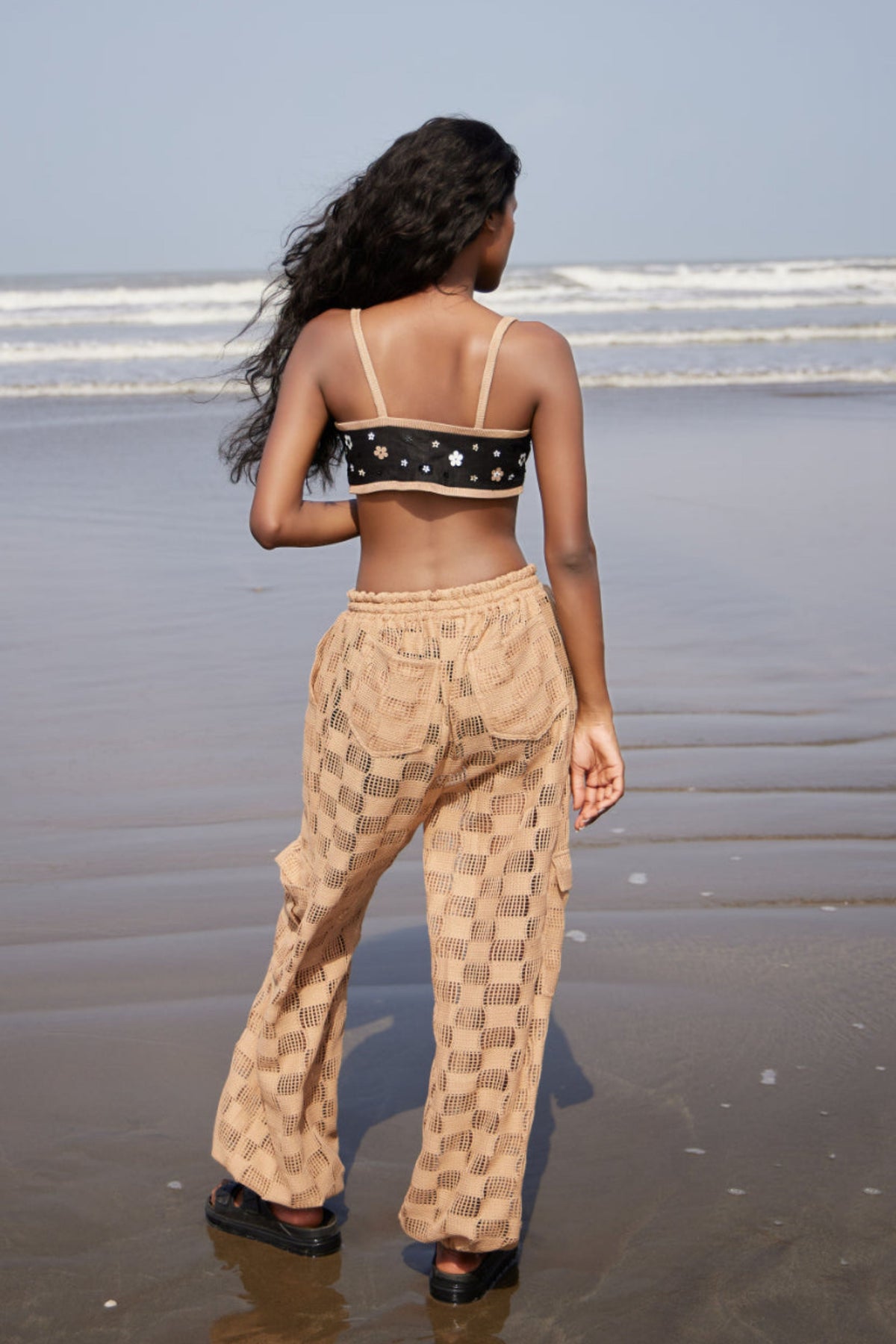 Beige Crochet Cargo Pants