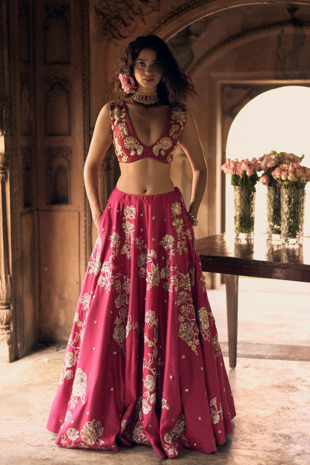 Rani Pink Embroidery Lehenga Set