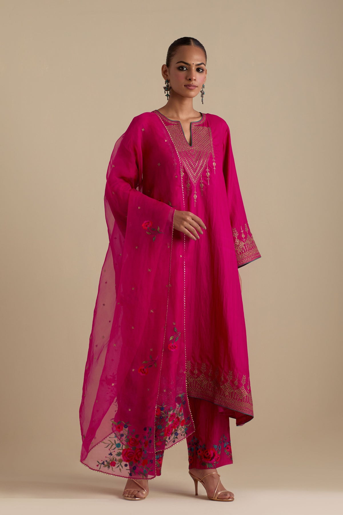 Fuchsia A-line Kurta Set