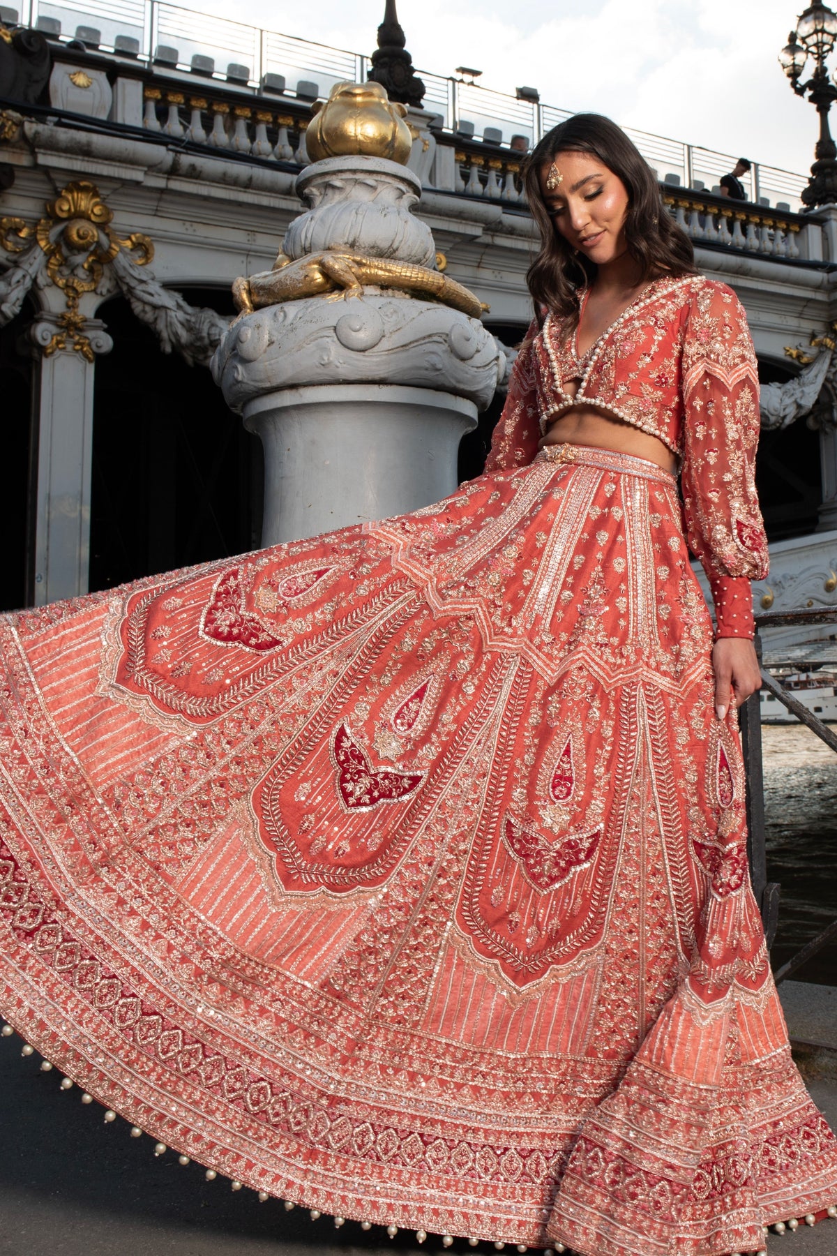 Red Puff- Sleeve Lehenga Set