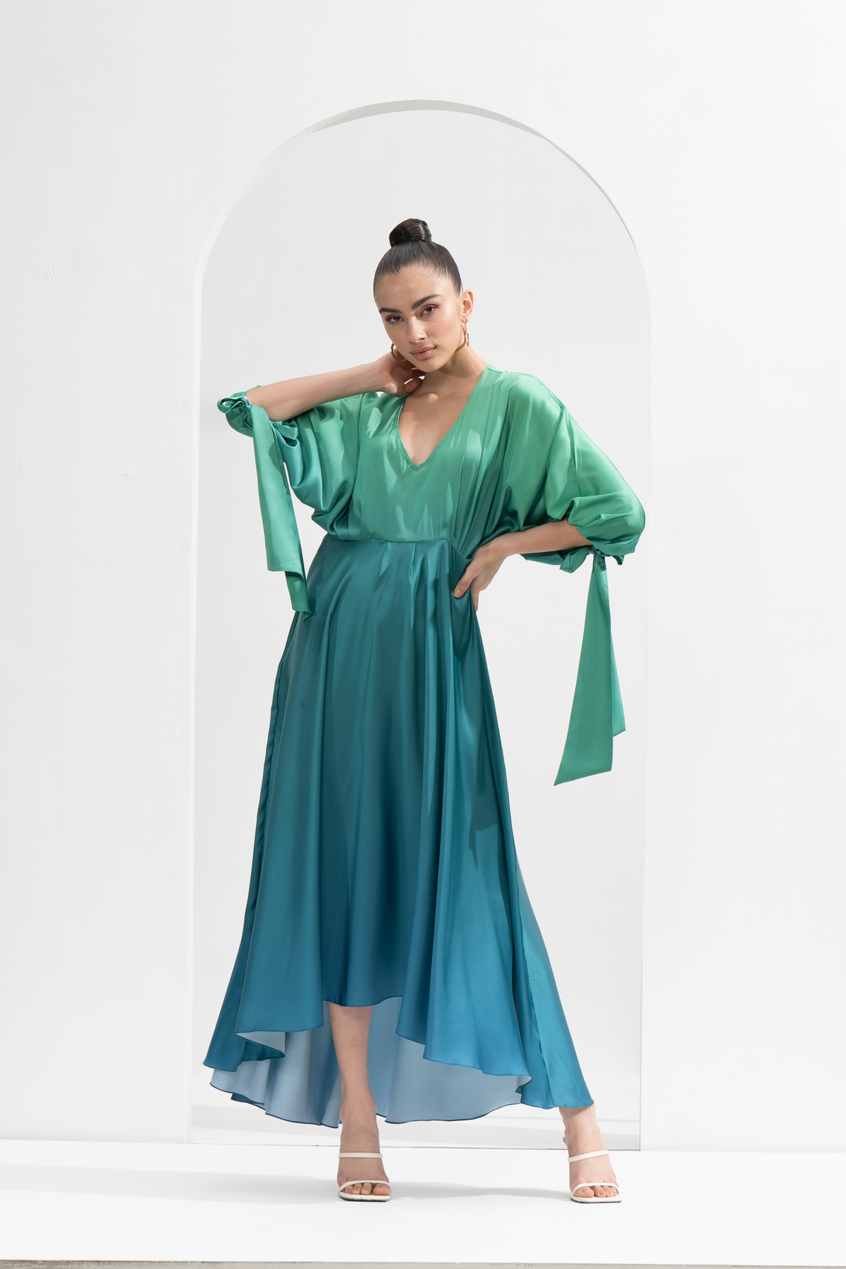 Ombre Printed Lustrous Satin Dress