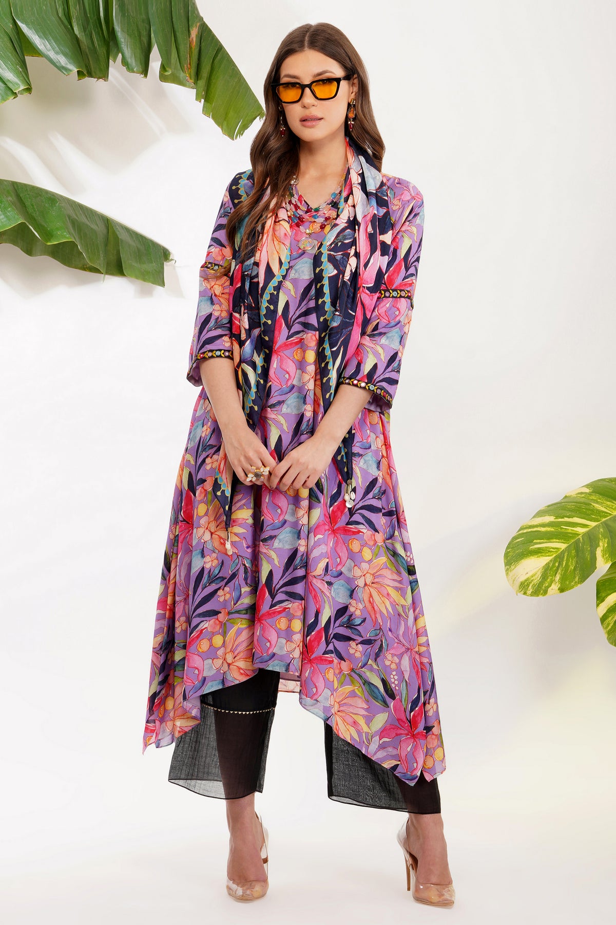 Tropical Flower Printed Tunic Set