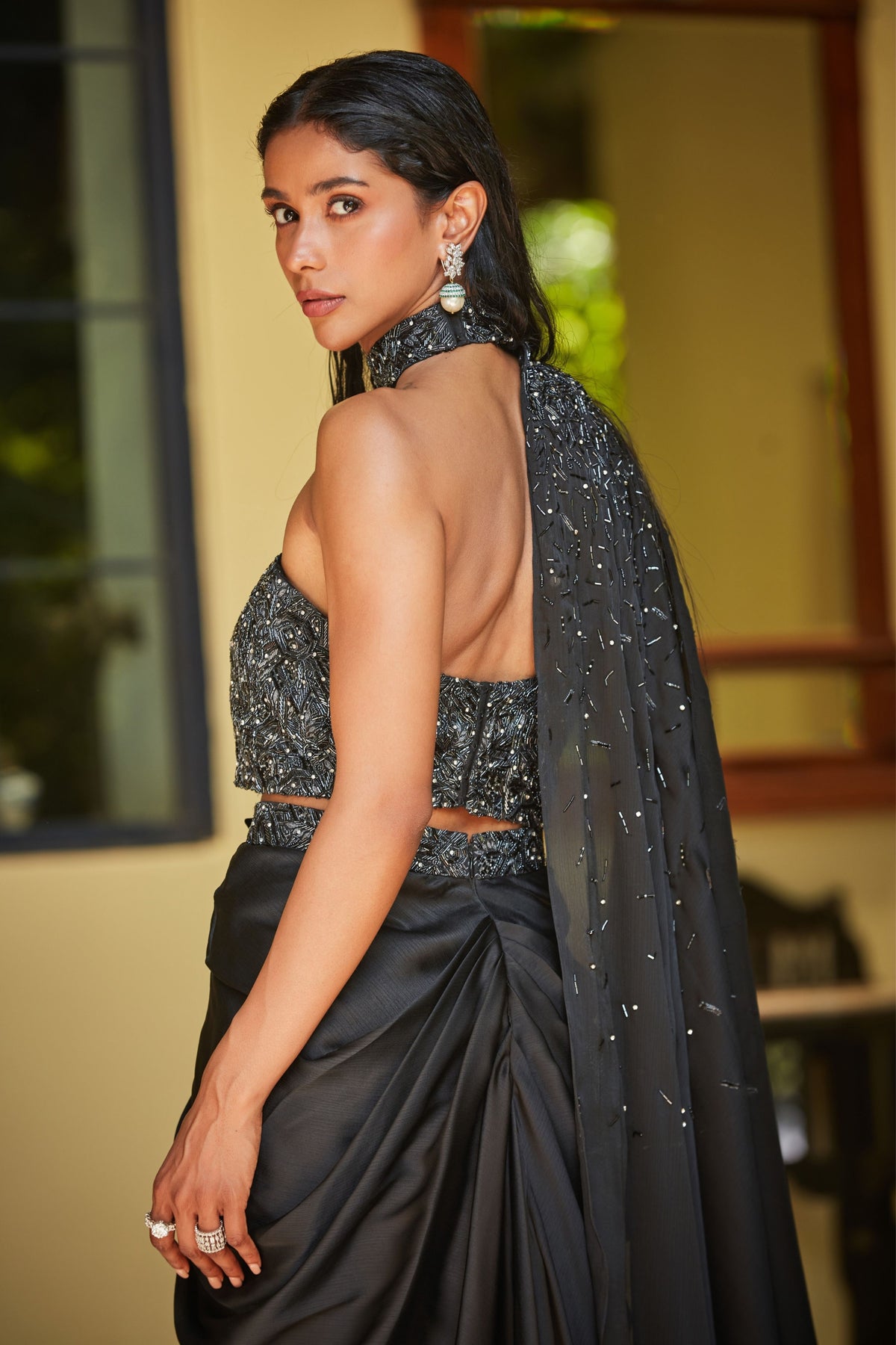 Gigi Black Drape Saree Set