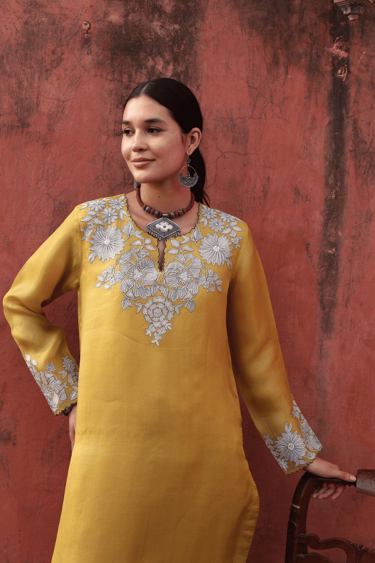 Dusty Lime Embroidered Kurta And Pant