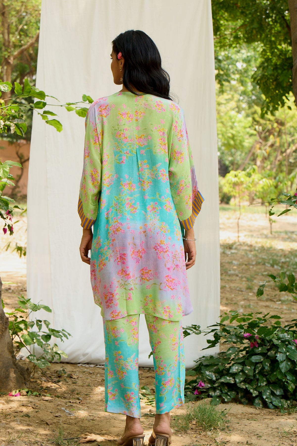 Multicolor Pleated  Kurta With Floral Prints