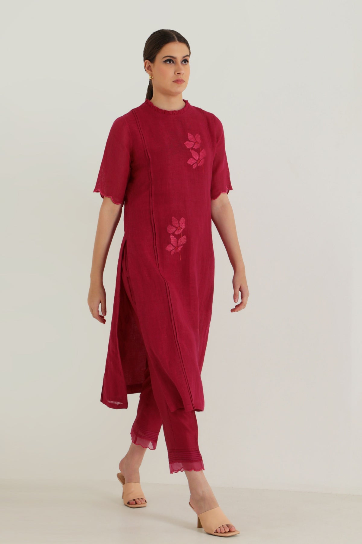 Fushsia Enbroidery Tunic Set