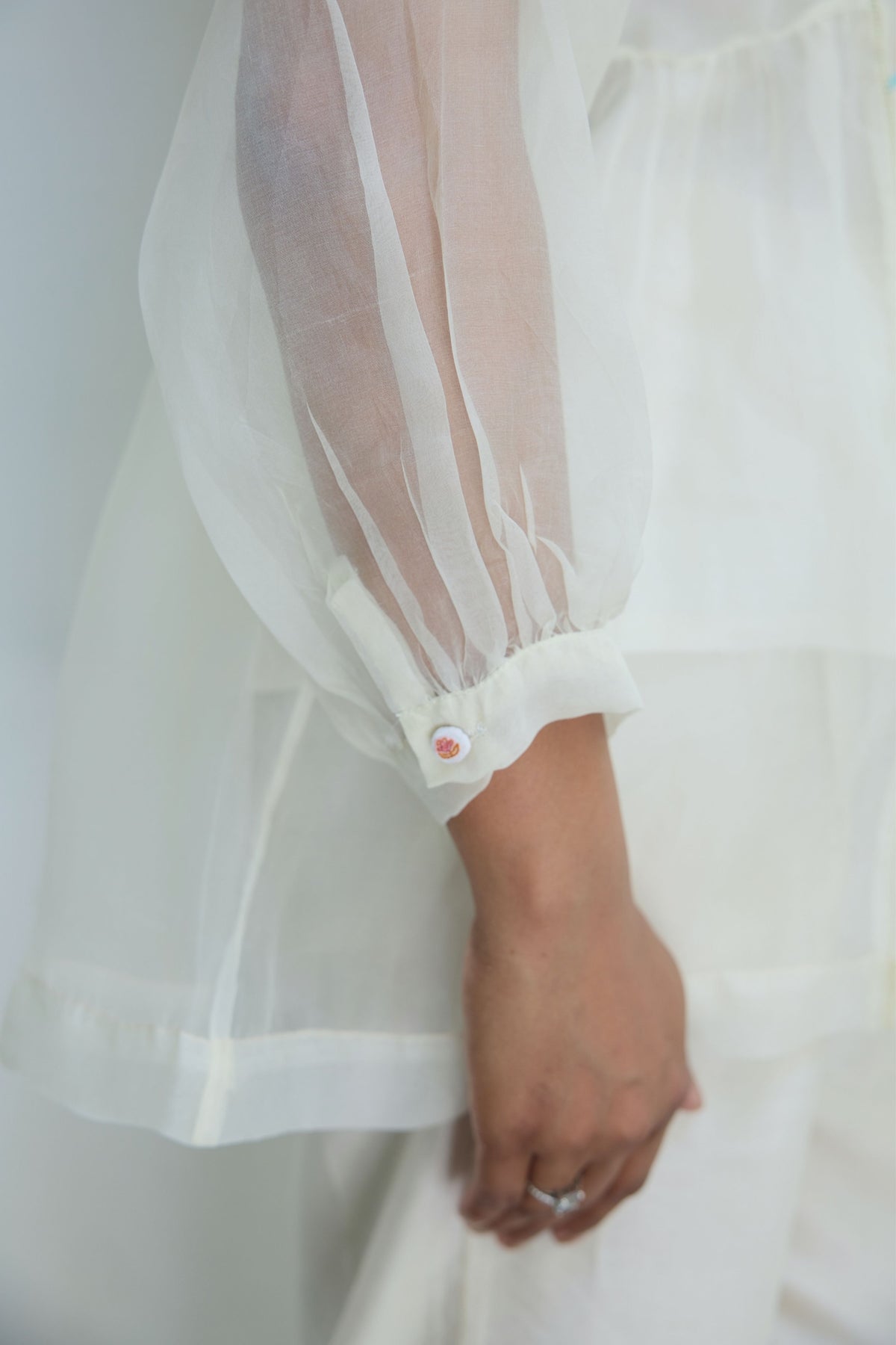 Embroidered Offwhite Silk Organza Top