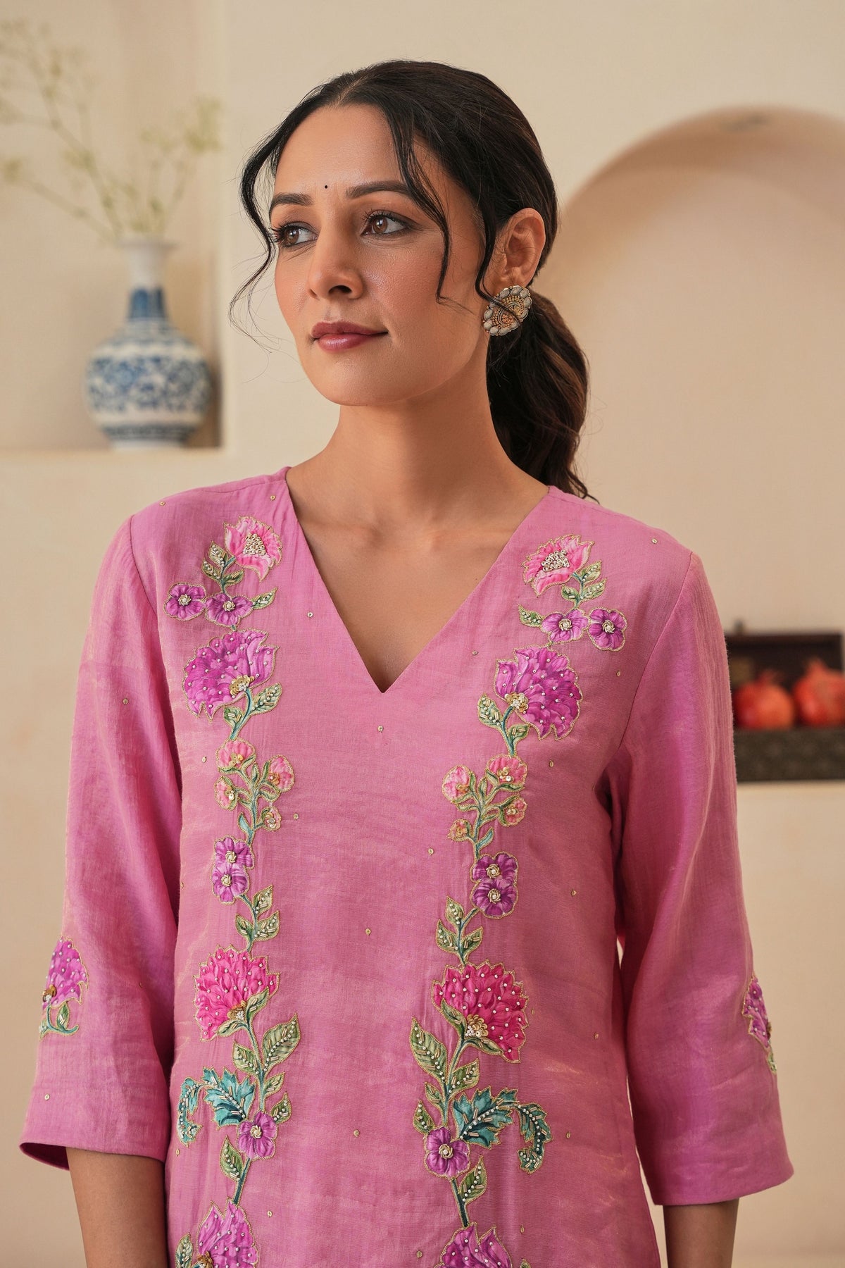 Rehaab Tissue Kurta Set in Pink With Dupatta