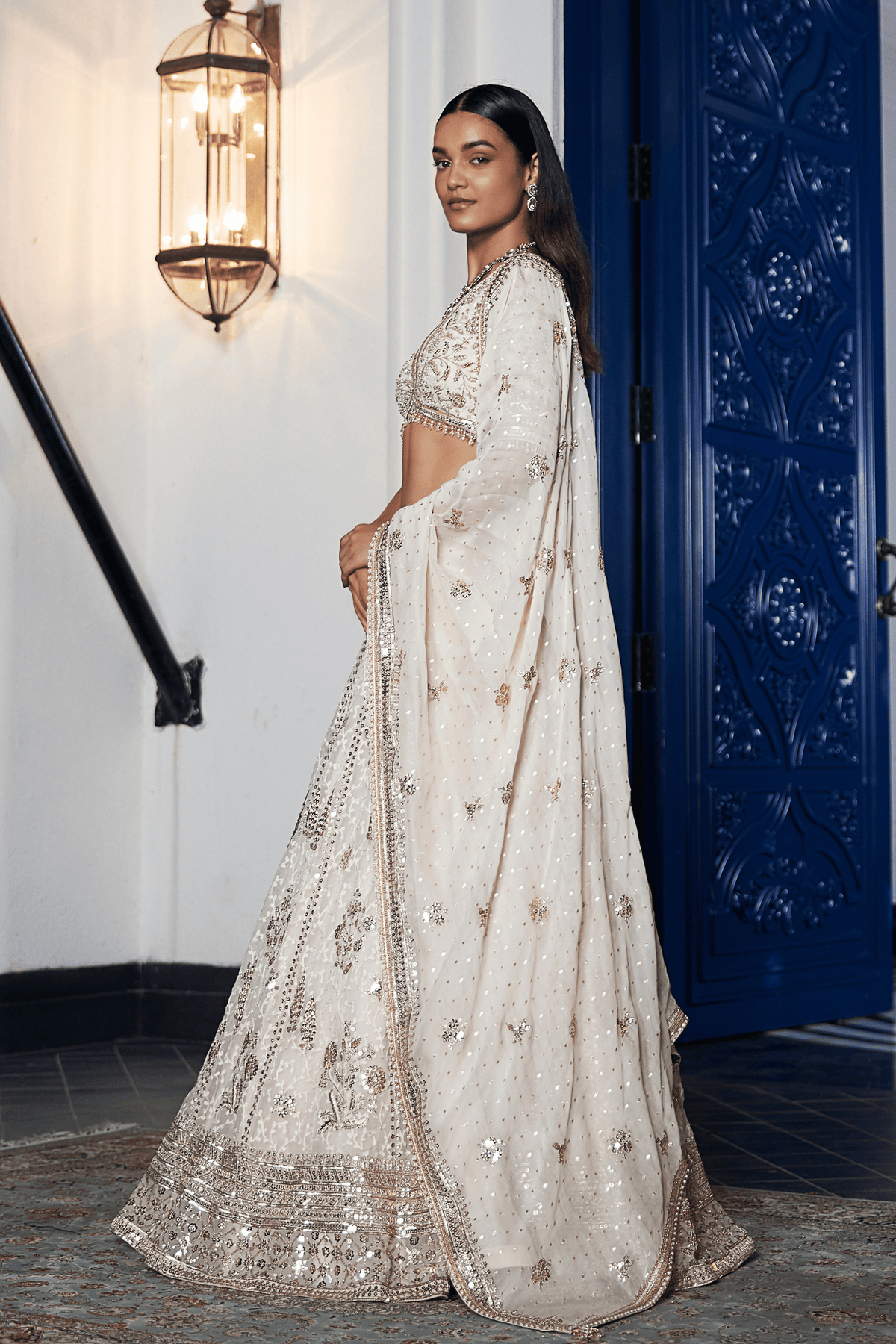 Organza Embroidered Lehenga Set Ivory