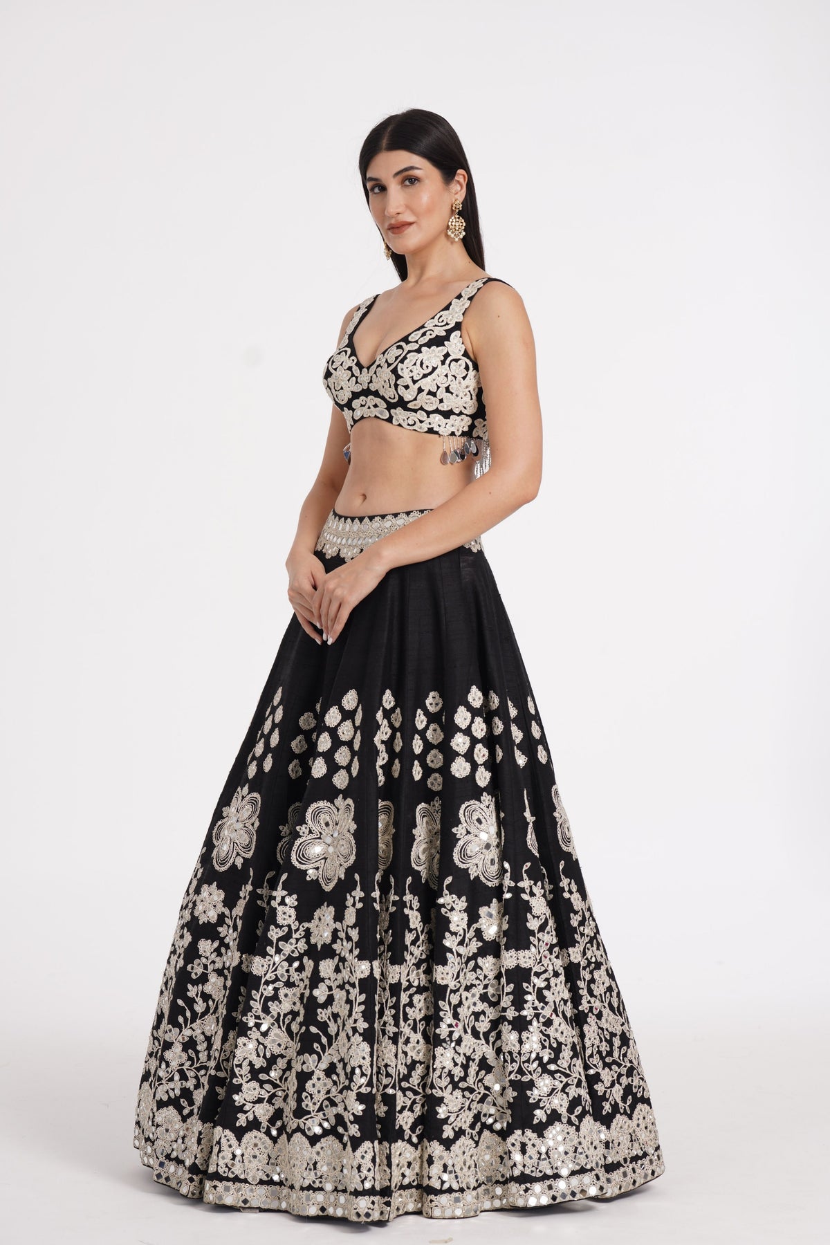 Jet Black Embellished Lehenga Set