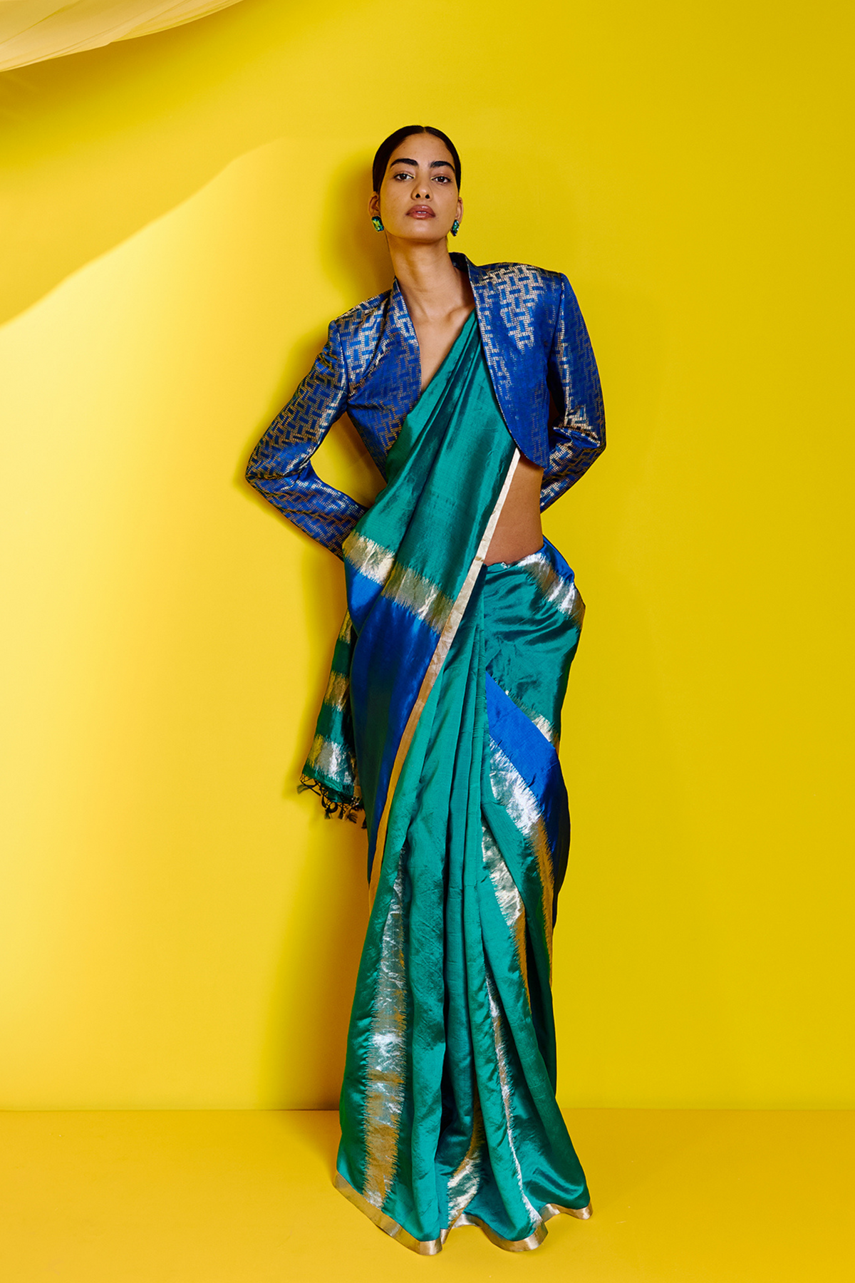 Blue Green Silk Handwoven Saree