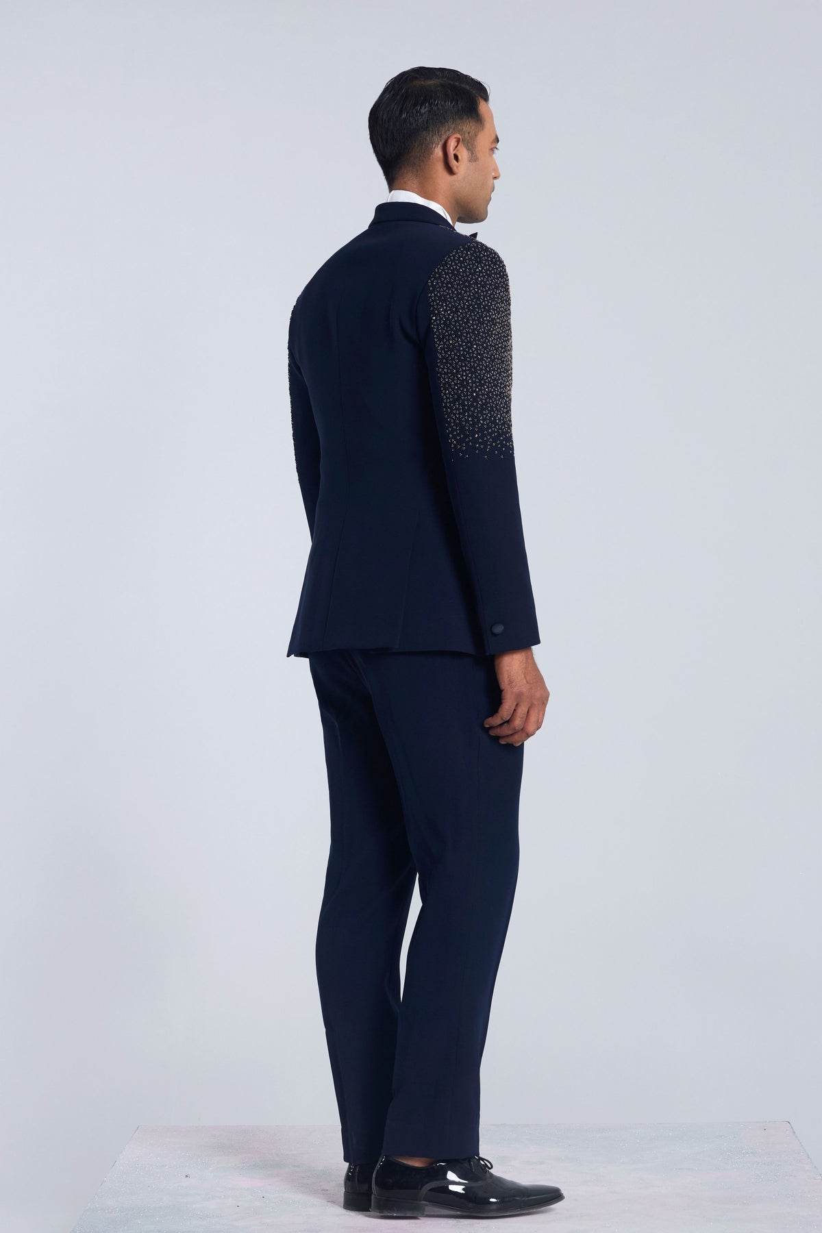 Navy Blue Half Embroidery Tuxedo