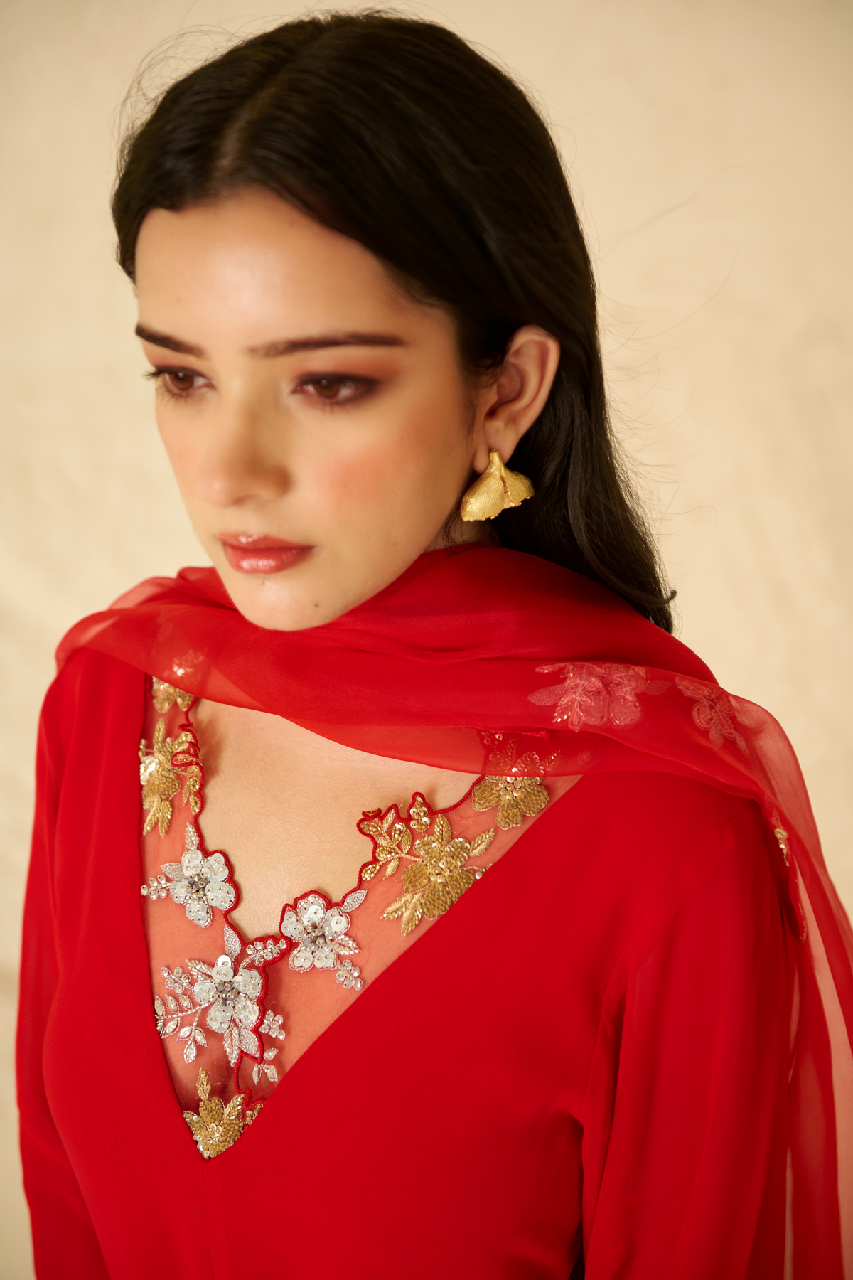 Red Georgette Kurta Set