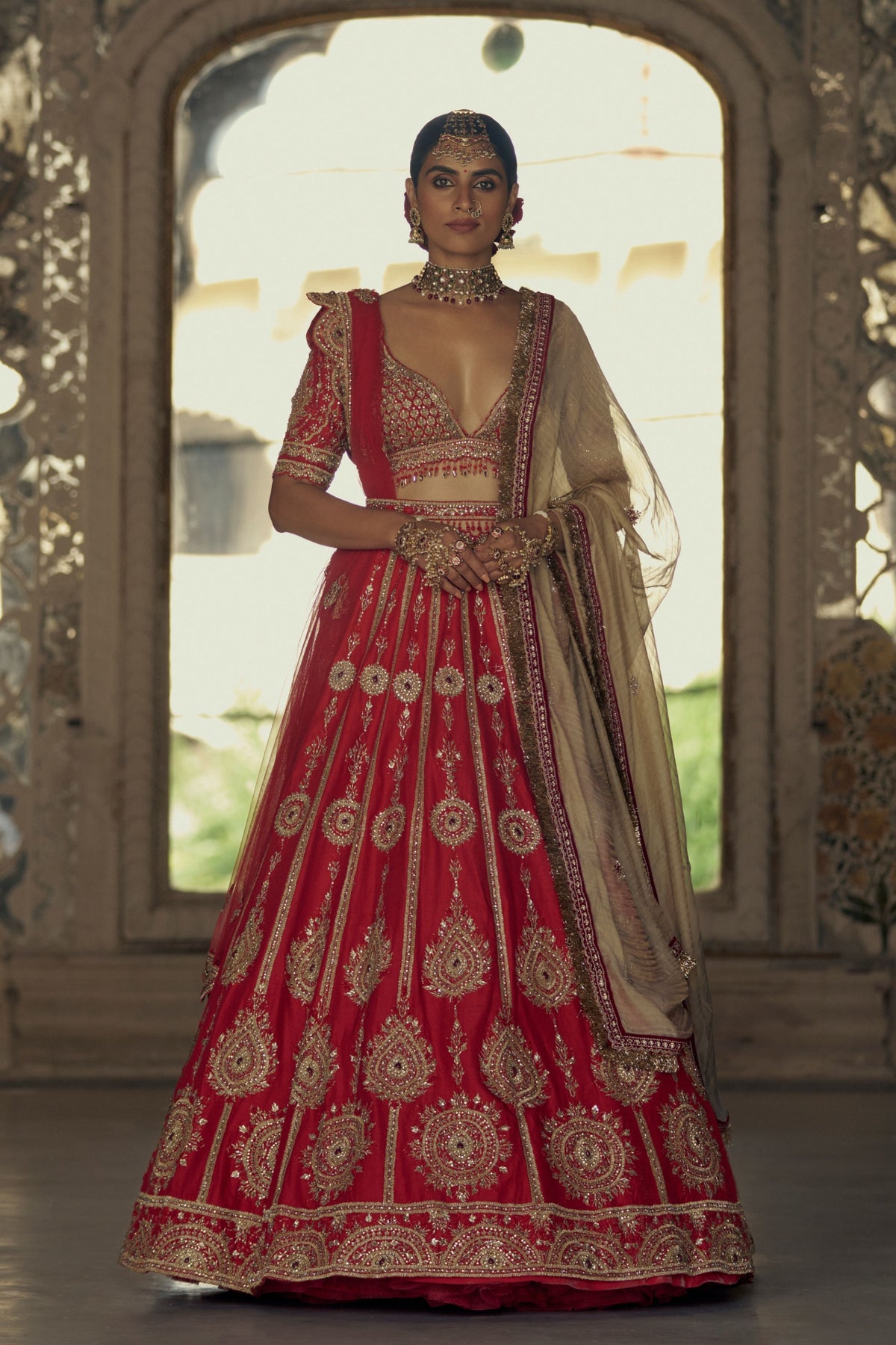 Red and Golden Embroidered Lehenga Choli Set