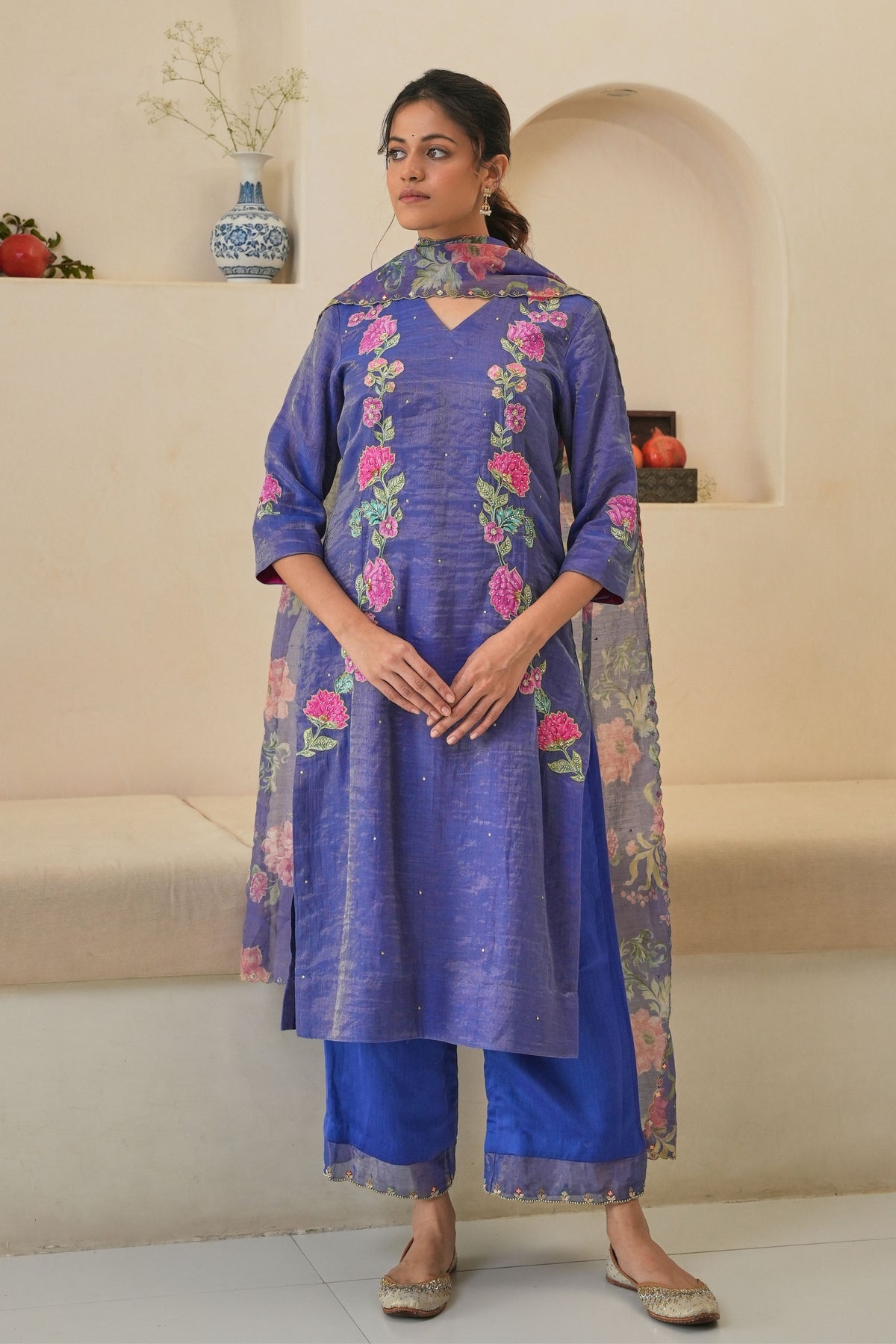 Rehaab Tissue Kurta Set in Purple With Dupatta