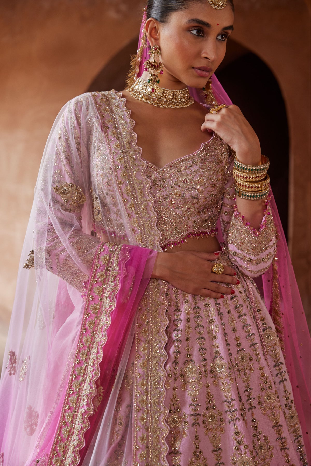 Fuschia Pink Ombre Dyed Lehenga Set