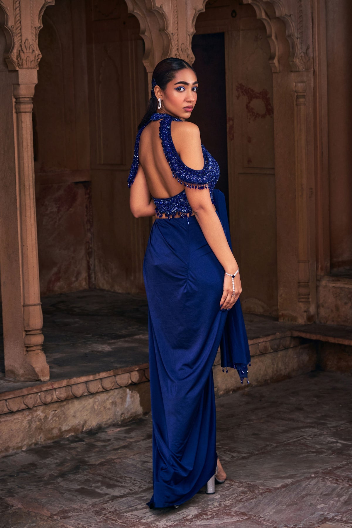 Dark Blue Saree Set