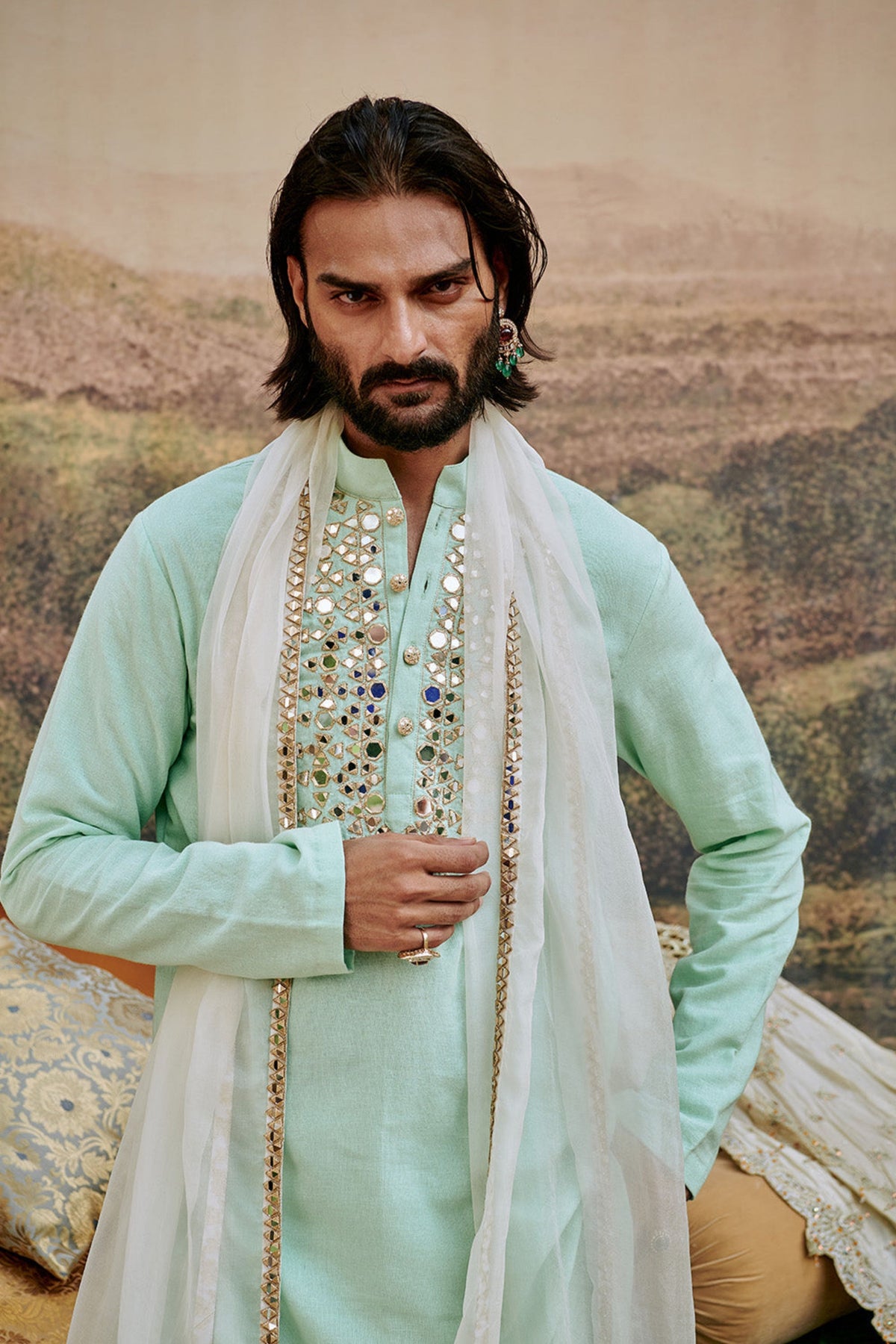 Aasmani Kurta Set and Stole