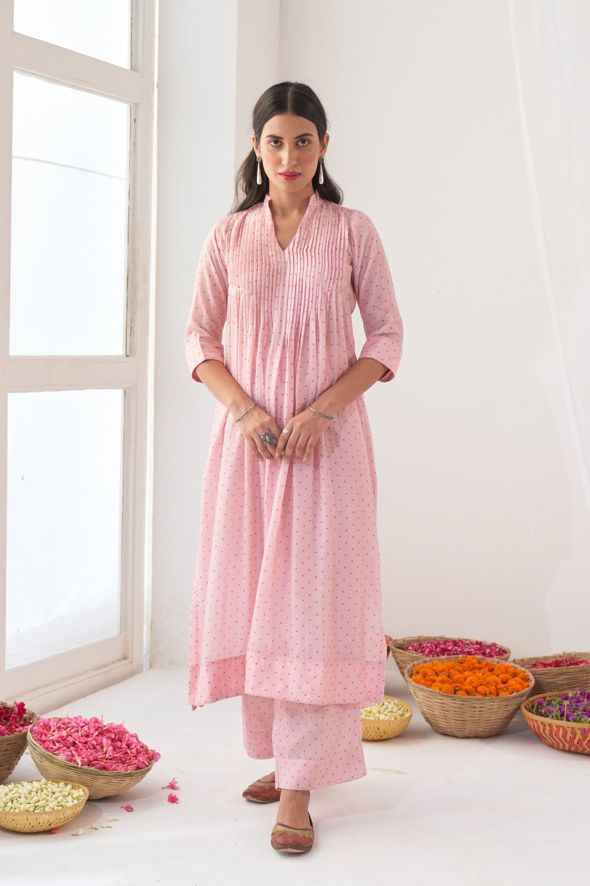 Powder Pink Cotton Kurta Set