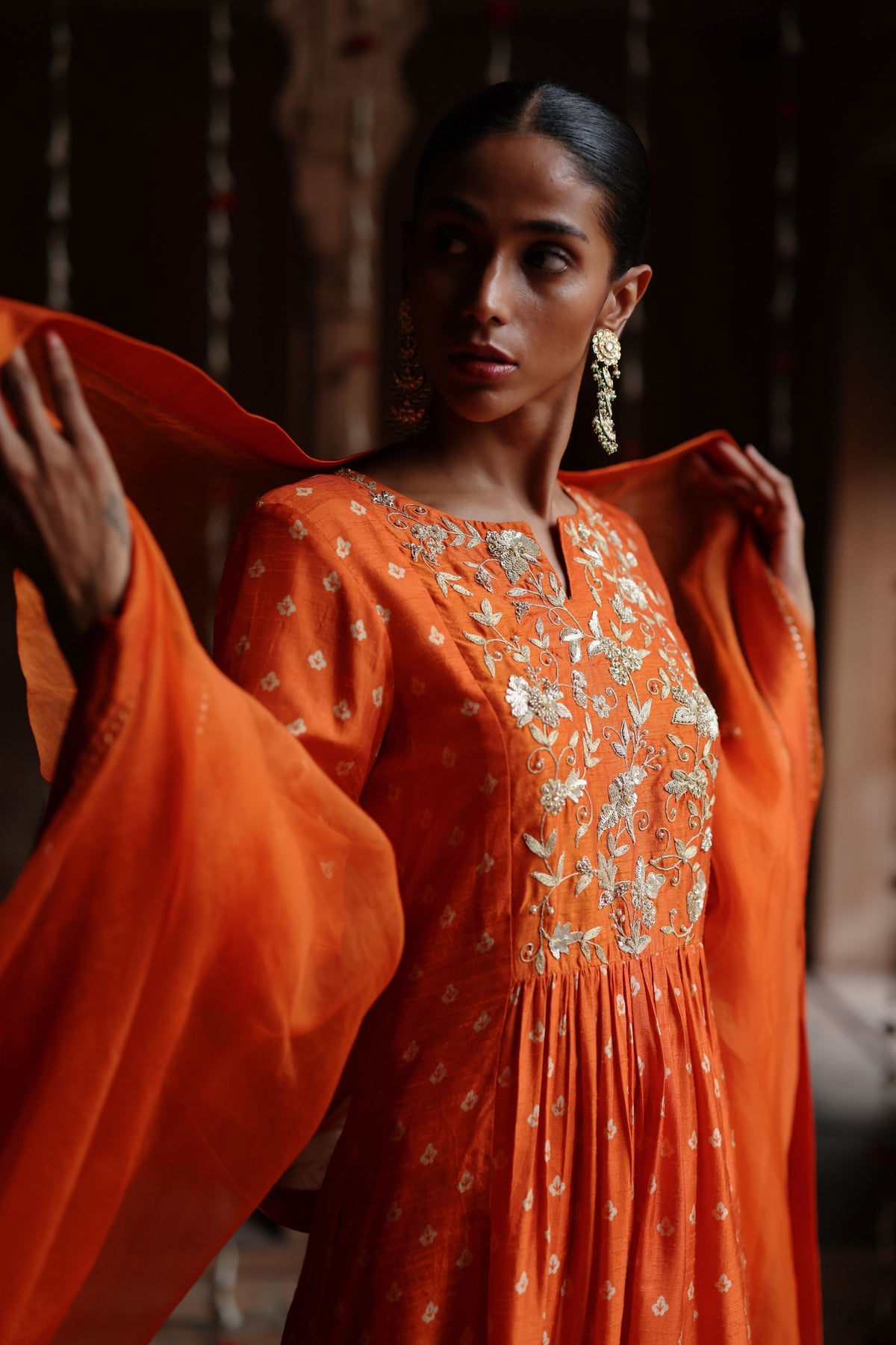 Orange Dori Embroidered Kurta Set