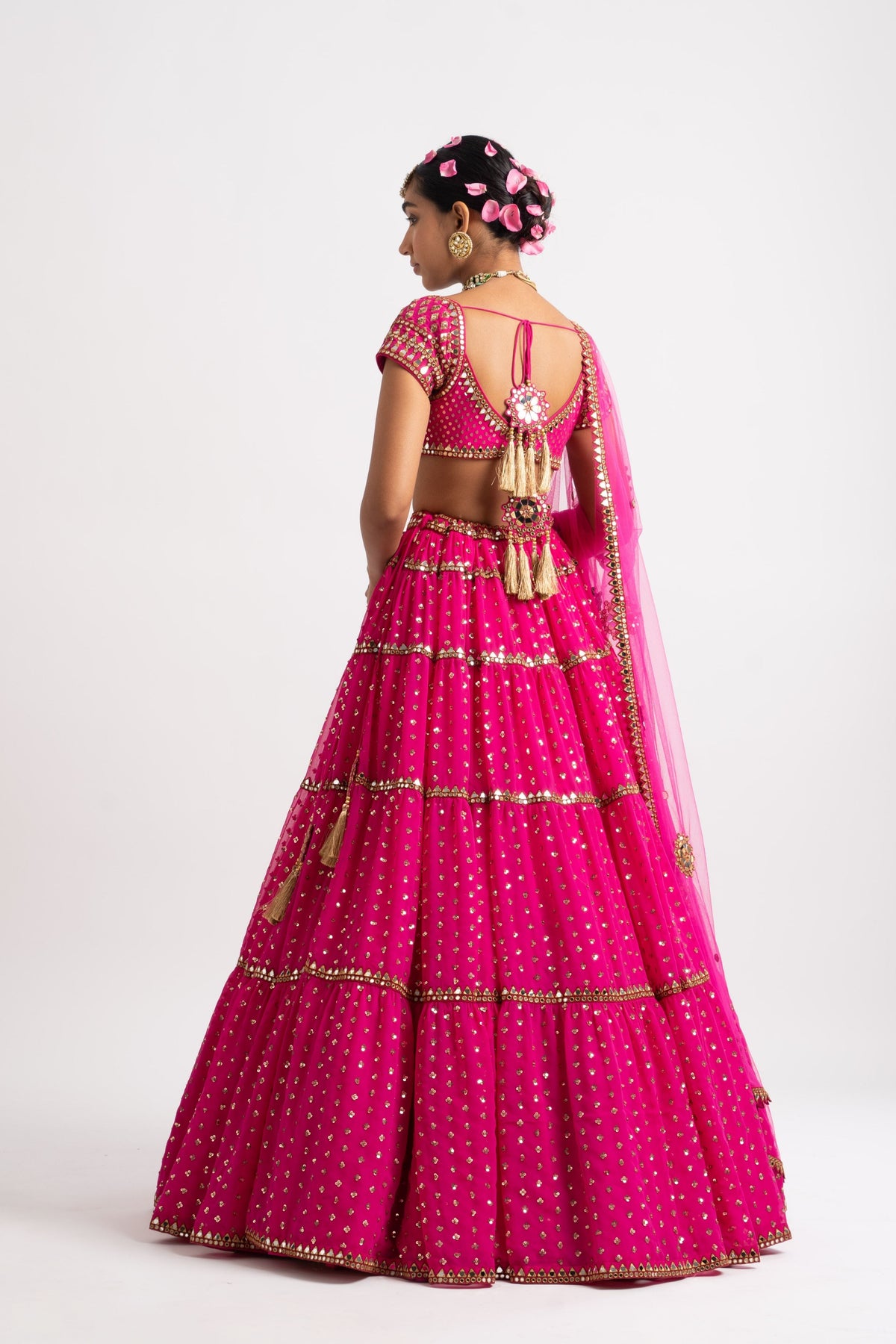 Fuschia multi tier lehenga